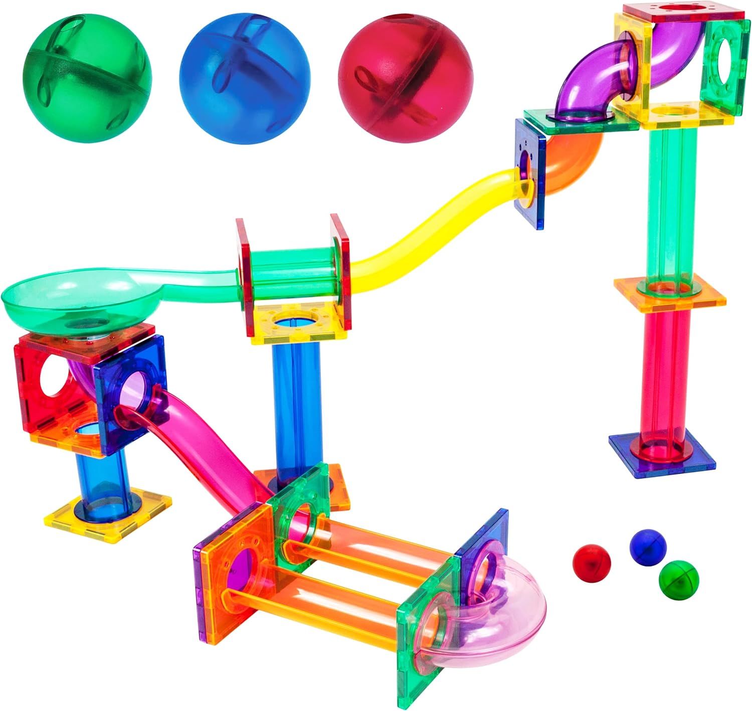 PicassoTiles 50 Piece Marble Run Marbles for Kids Race Track