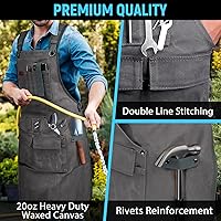 Vista 4 de Delantal de carpintería para hombres, delantal de taller de lona de 20 oz con 9 bolsillos para herramientas, delantal de peto de trabajo de madera