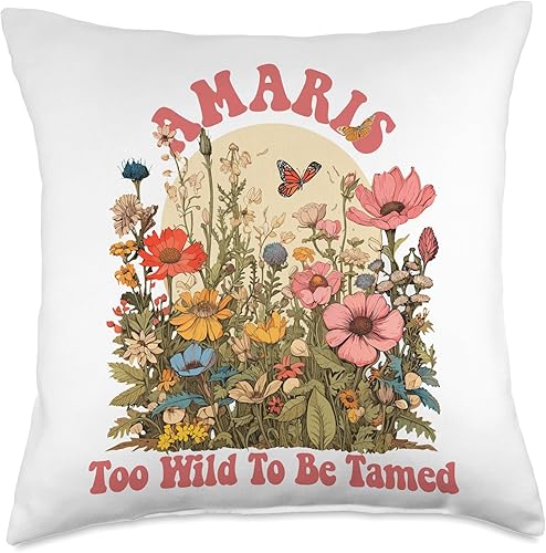 Wildflower Gift For Women Gift For AMARIS Linda almohada retro con nombre Amaris de flores silvestres para niñas, 18 x 18 pulgadas, multicolor