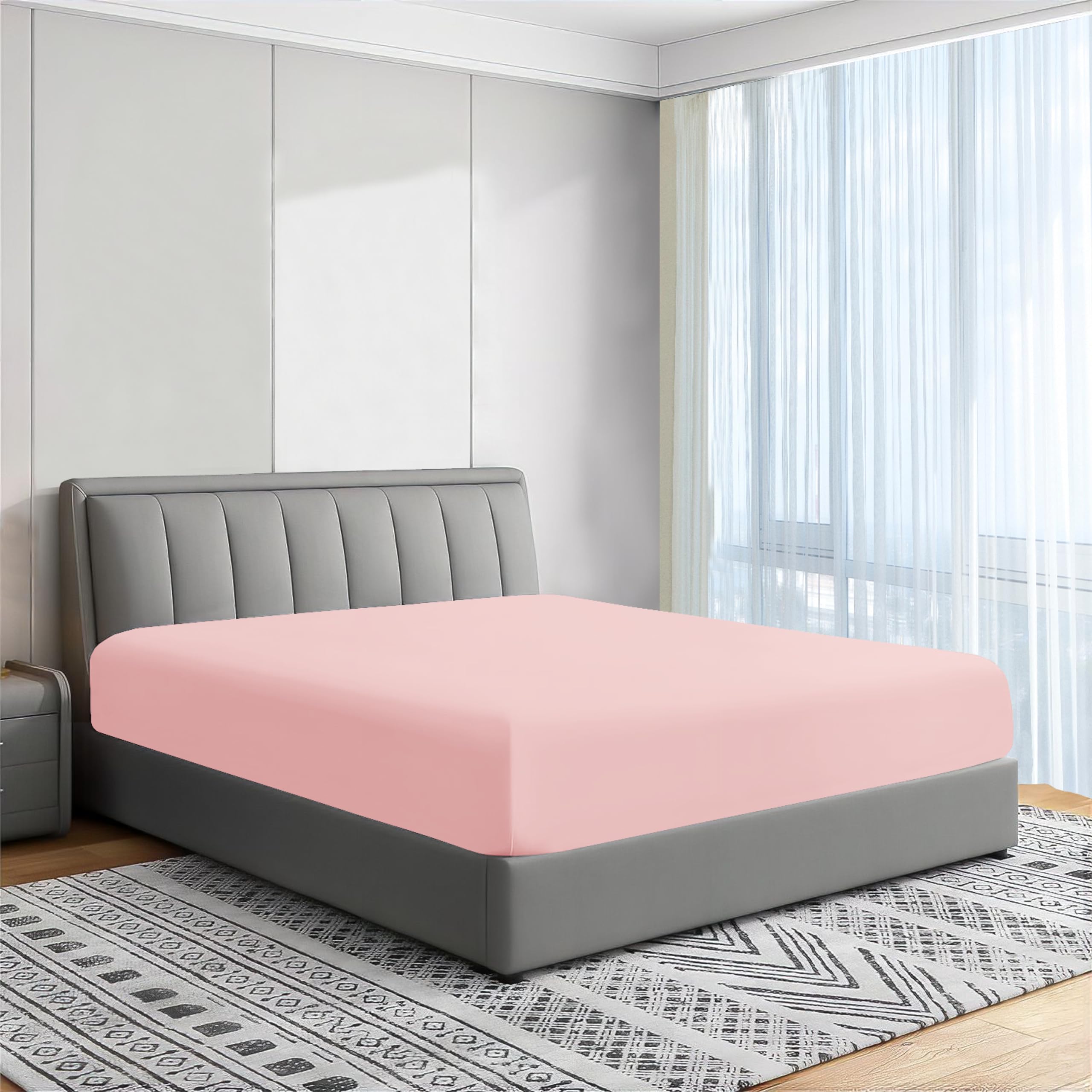 Comfy Nights Pink Extra Deep 16"(40Cm) Double Fitted Sheet Non Iron Soft Microfibre Wrinkled Free Deep Fitted Sheet (Double, )