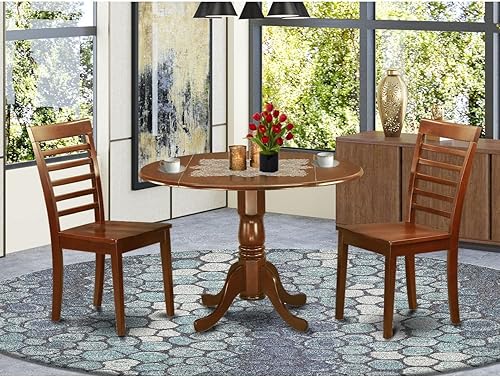 Miniatura 7 de East West Furniture DLML3-MAH-W - Juego de mesa de comedor moderno de 3 piezas que contiene una mesa redonda de madera con gotas y 2 sillas de