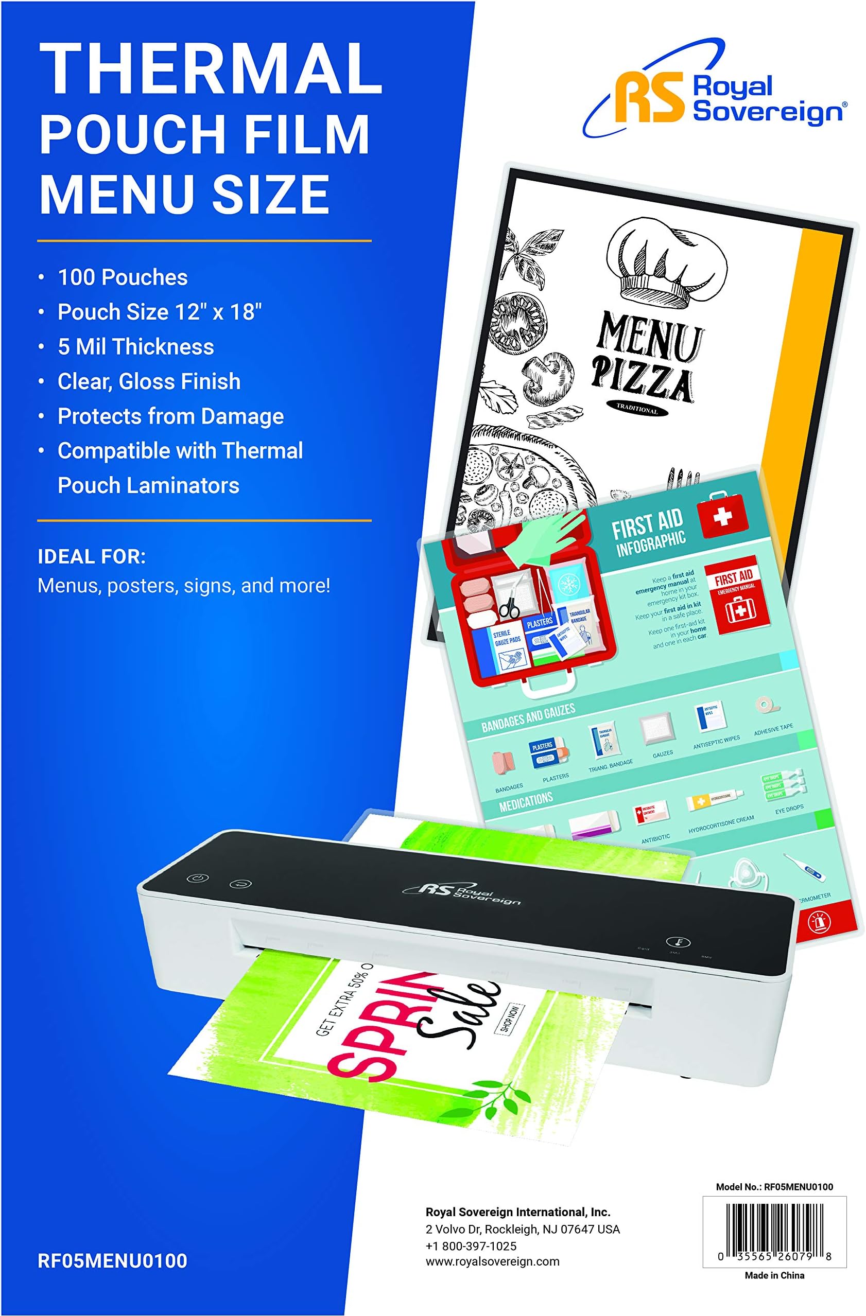 Royal Sovereign Thermal Laminating Pouches, 5 Mil, Menu