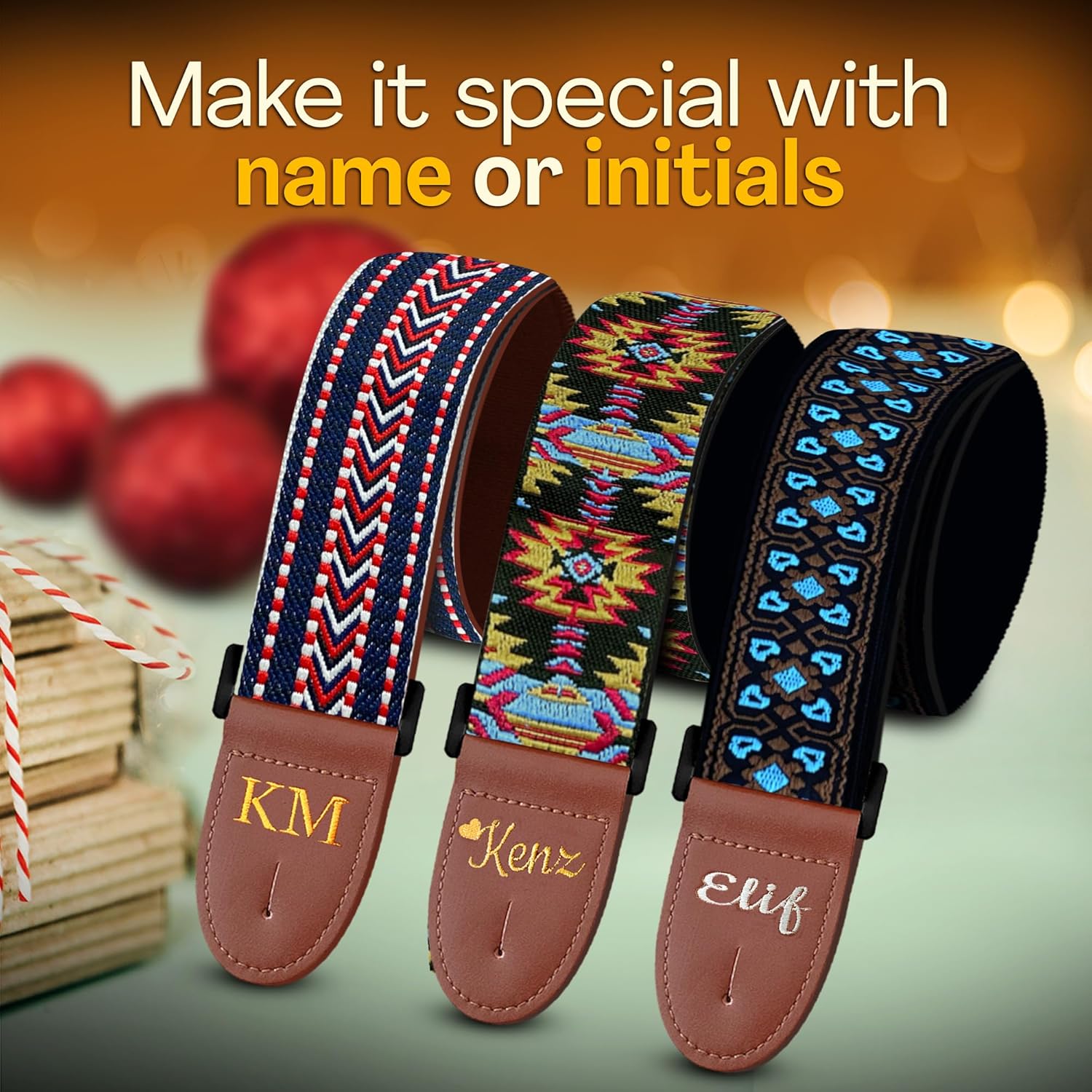 Art Tribute Personalized Guitar Strap Arrow Weave including - 2 Picks + Locks + Secure Button. Add Your Text and We Make It Especially For You Get Your Own Custom Guitar Strap, No Shipping Cost!