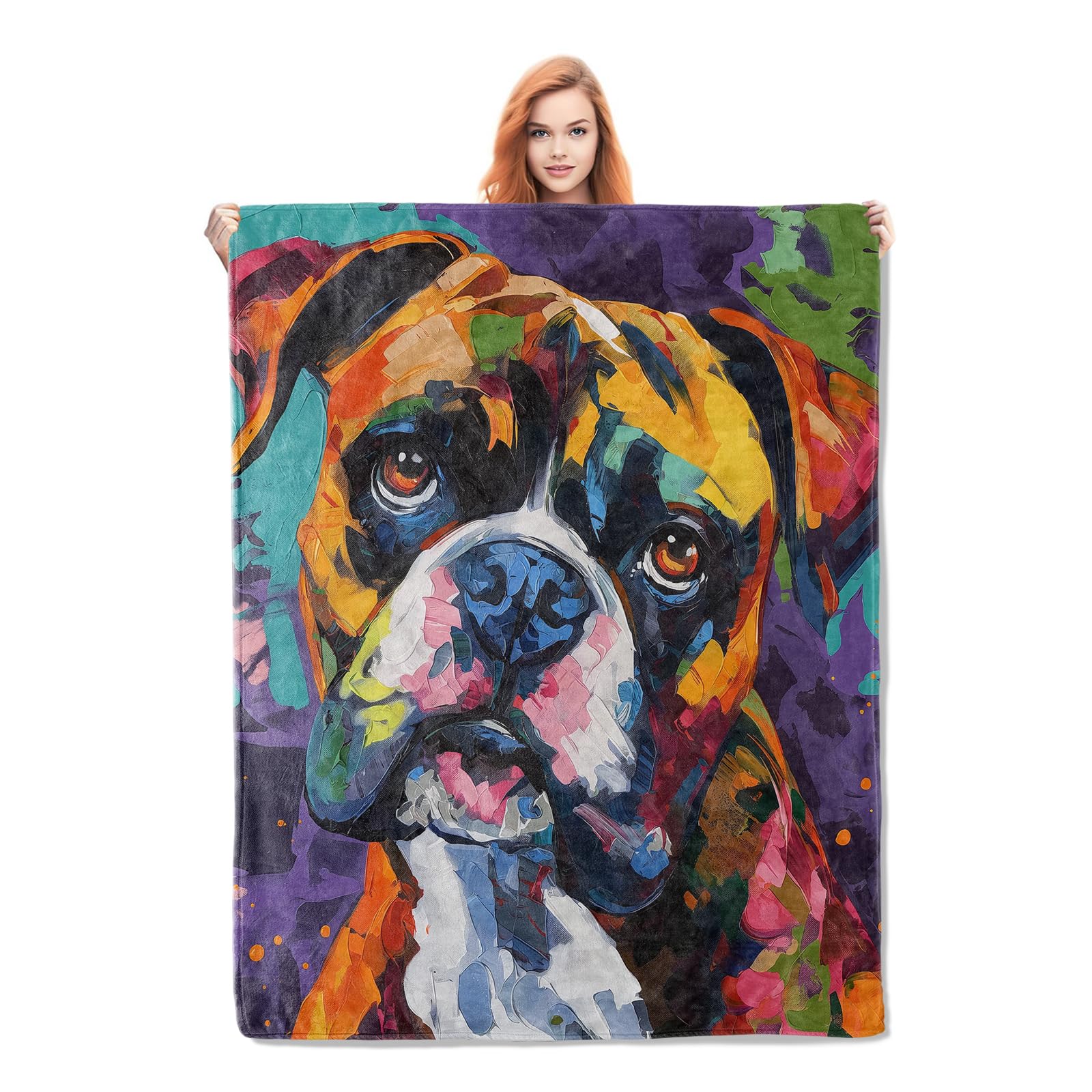 Colorful Boxer Dog Blanket Gifts for Women Men Soft Warm Lightweight Cozy Plush Cute Animal Throw Blankets for Bedroom Living Room Sofa Home Decor 60"