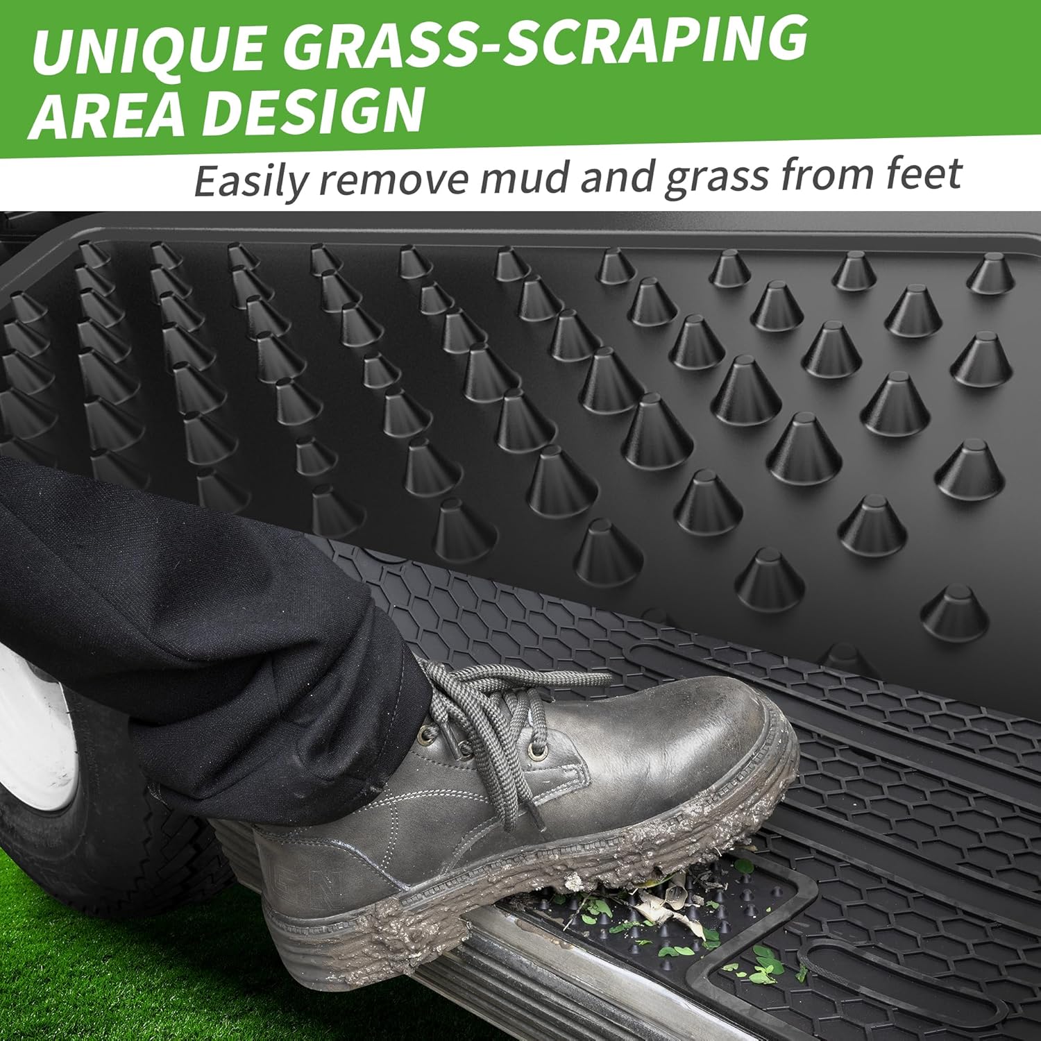 10L0L Golf Cart Floor Mat for EZGO TXT 1996-up, Full Coverage Floor Liner Mat with Grass-Scraping Design, Honeycomb Pattern, Made by Eco-Friendly Resin Rubber