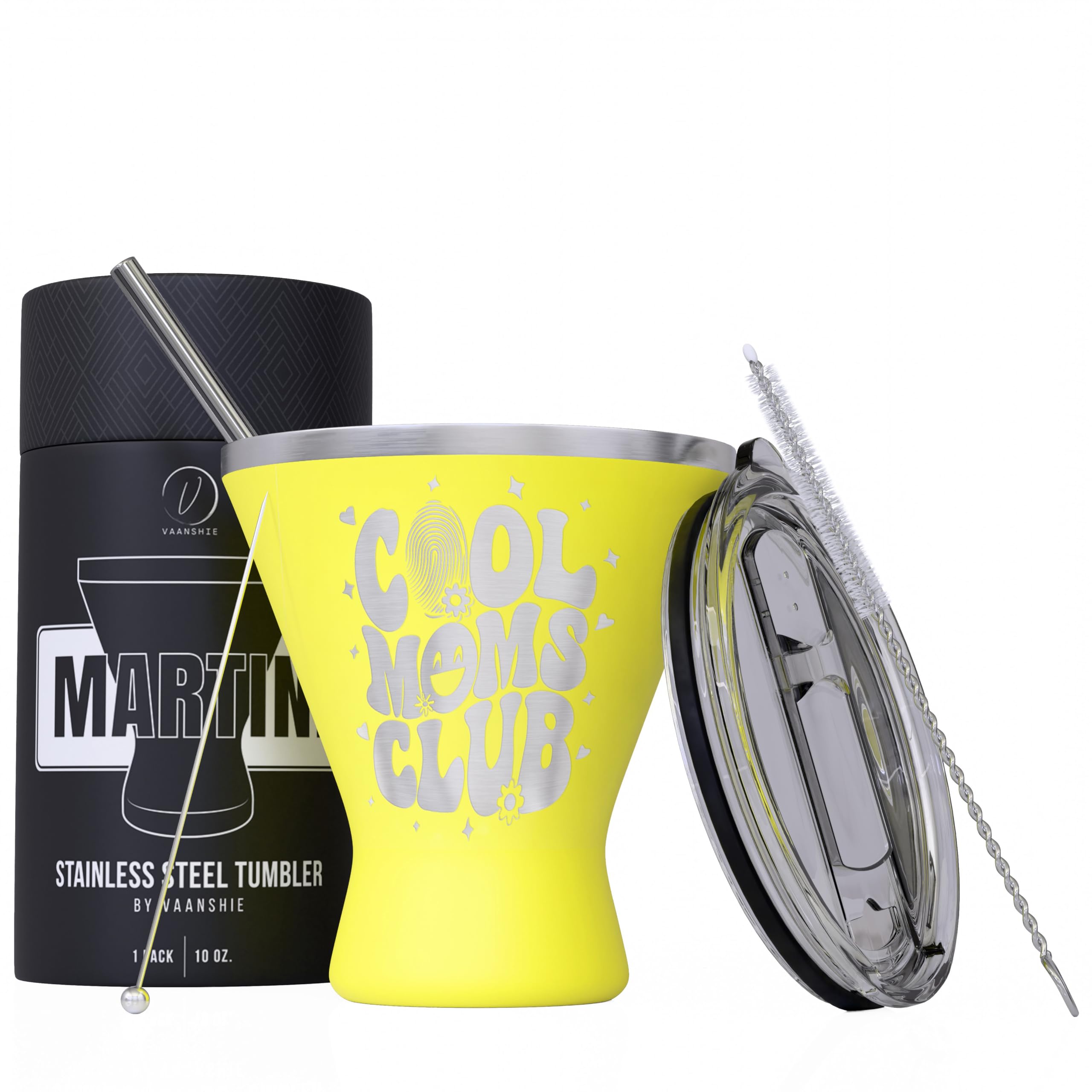 Mothers Day Gifts For Mom - Cool Moms Club Stainless Steel Martini Glass [Yellow, 10oz, Pack of 1] - Powder - Coated, Double Wall Margarita Cup - Birthday, Mother's Day, New Mom Gifts for Women