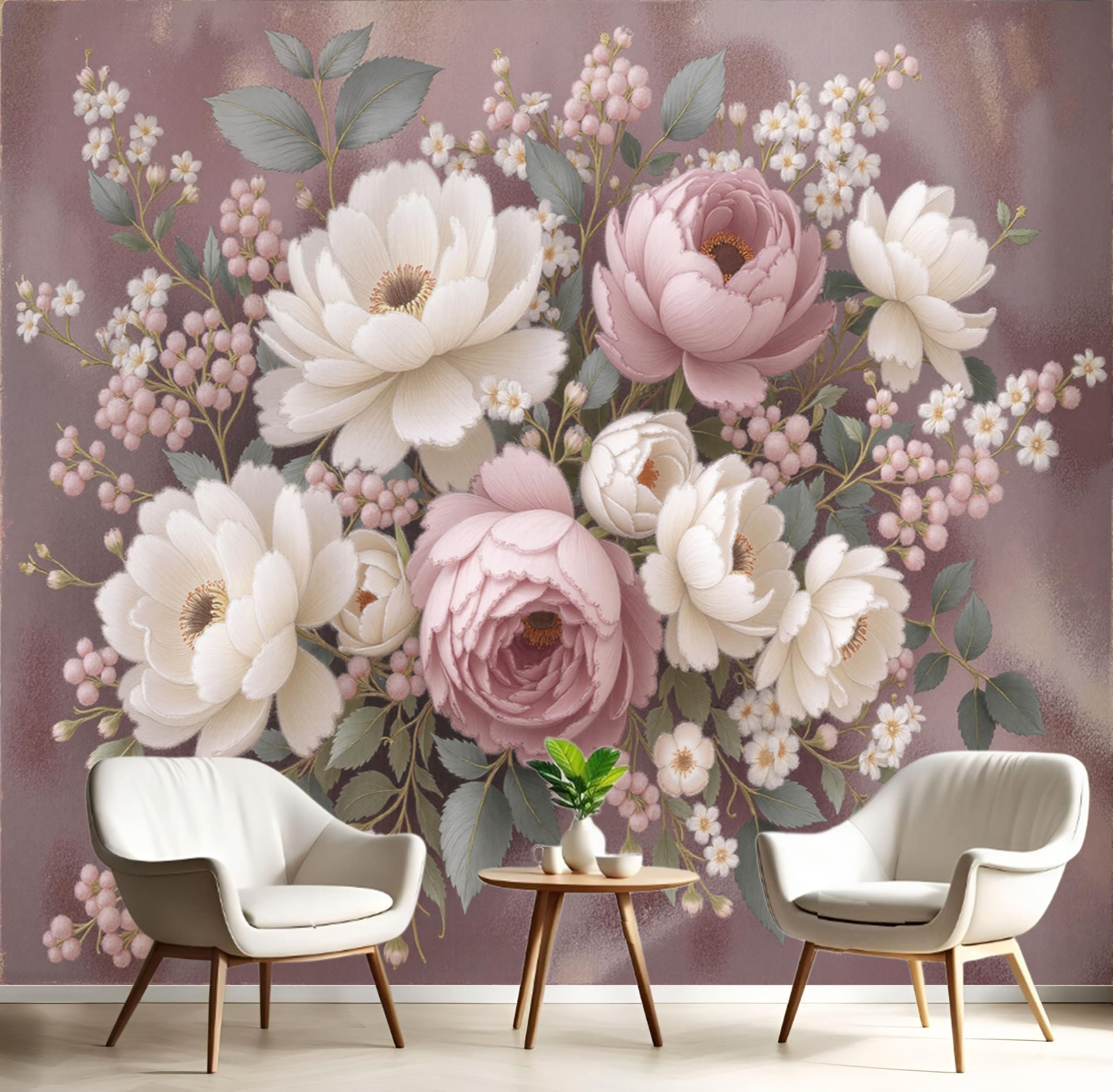 Papier peint panoramique rose blush pour illuminer un mur sombre