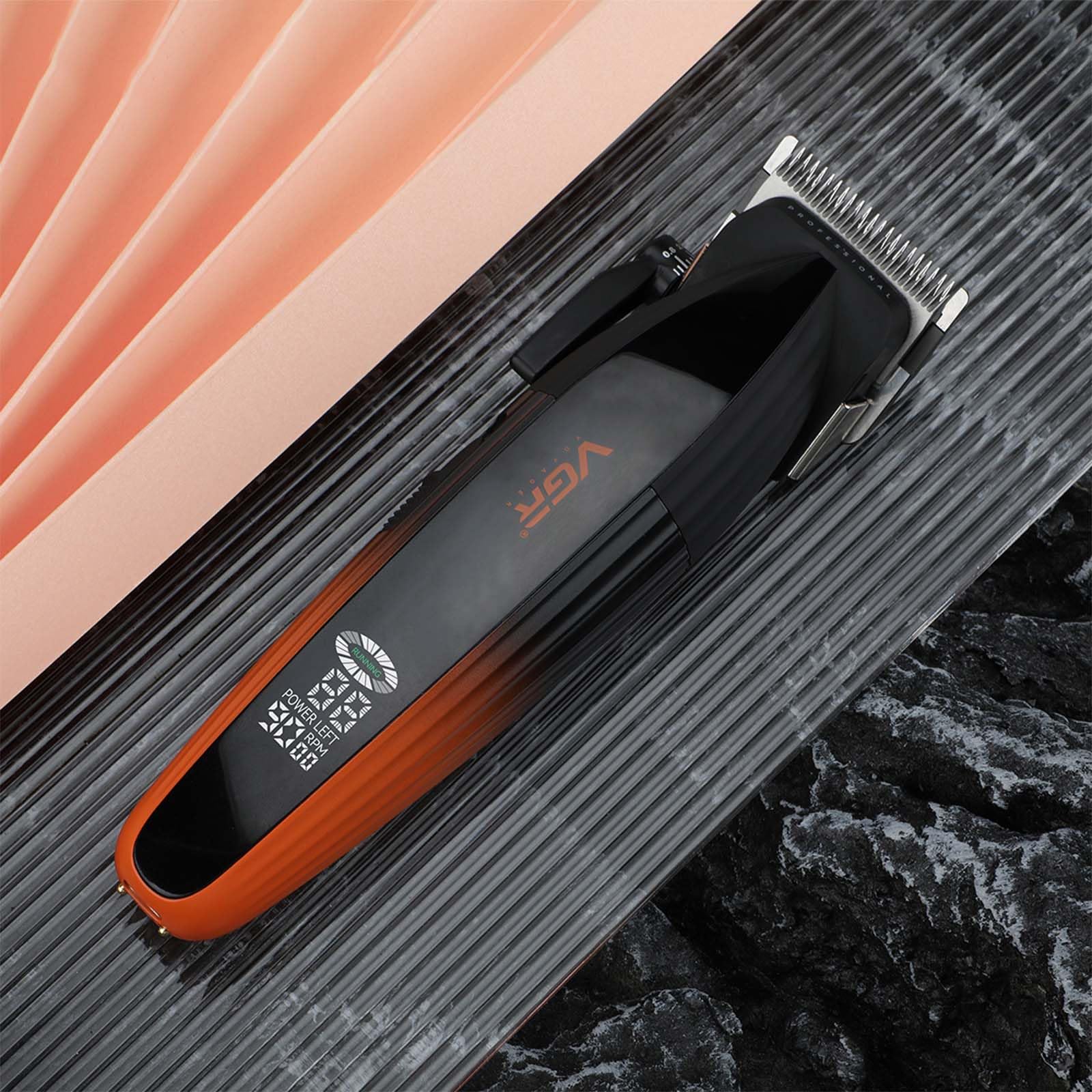 VGR 889C Maquina de Cortar Pelo Hombre Profesional, Función Turbo, Naranja | Máquina de Cortar Pelo Inalámbrica con Base, Cortapelos Ajustable Profesional Para Degradados con , Pantalla LED, Carga USB
