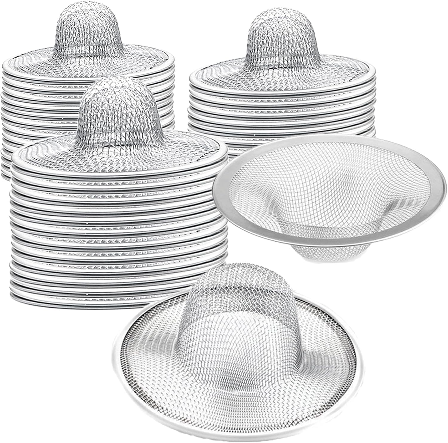50 pcs Heavy Duty Stainless Steel Slop Basket Filter Trap, 2.75" Top / 1" Mesh Metal Sink Strainer,Perfect for Kitchen Sink/Bathroom Bathtub Wash Basin Floor Drain Balcony Drain Hole