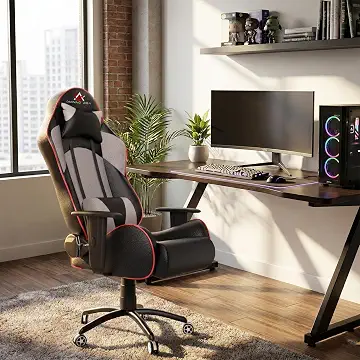 ASE GAMING Gold Series Ergonomic Gaming Chair Premium PU Leather, Adjustable Neck & Lumbar Pillow, 180 Degree Recline with Black Metal Base with 3 Years Warranty (Grey)