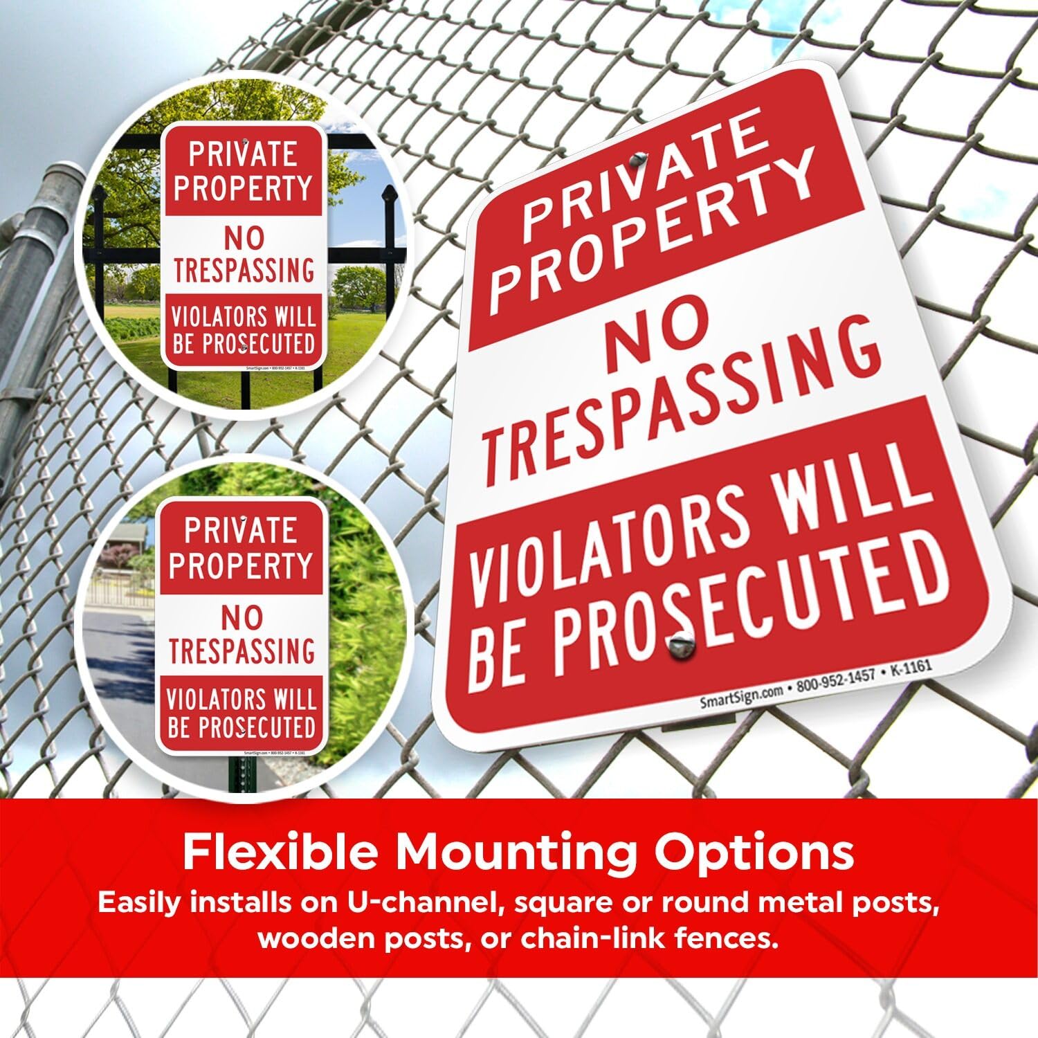 SmartSign Panneau « Private Property - No Trespassing, Violators Prosecuted » en aluminium réfléchissant de haute intensité de 3 m
