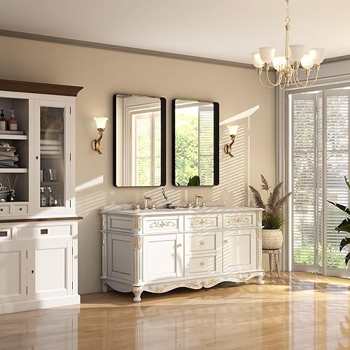 Miniatura 3 de Espejo de baño negro de 36 x 24 pulgadas, moderno espejo rectangular negro para pared con esquinas redondeadas, espejos de baño para tocador, espejo