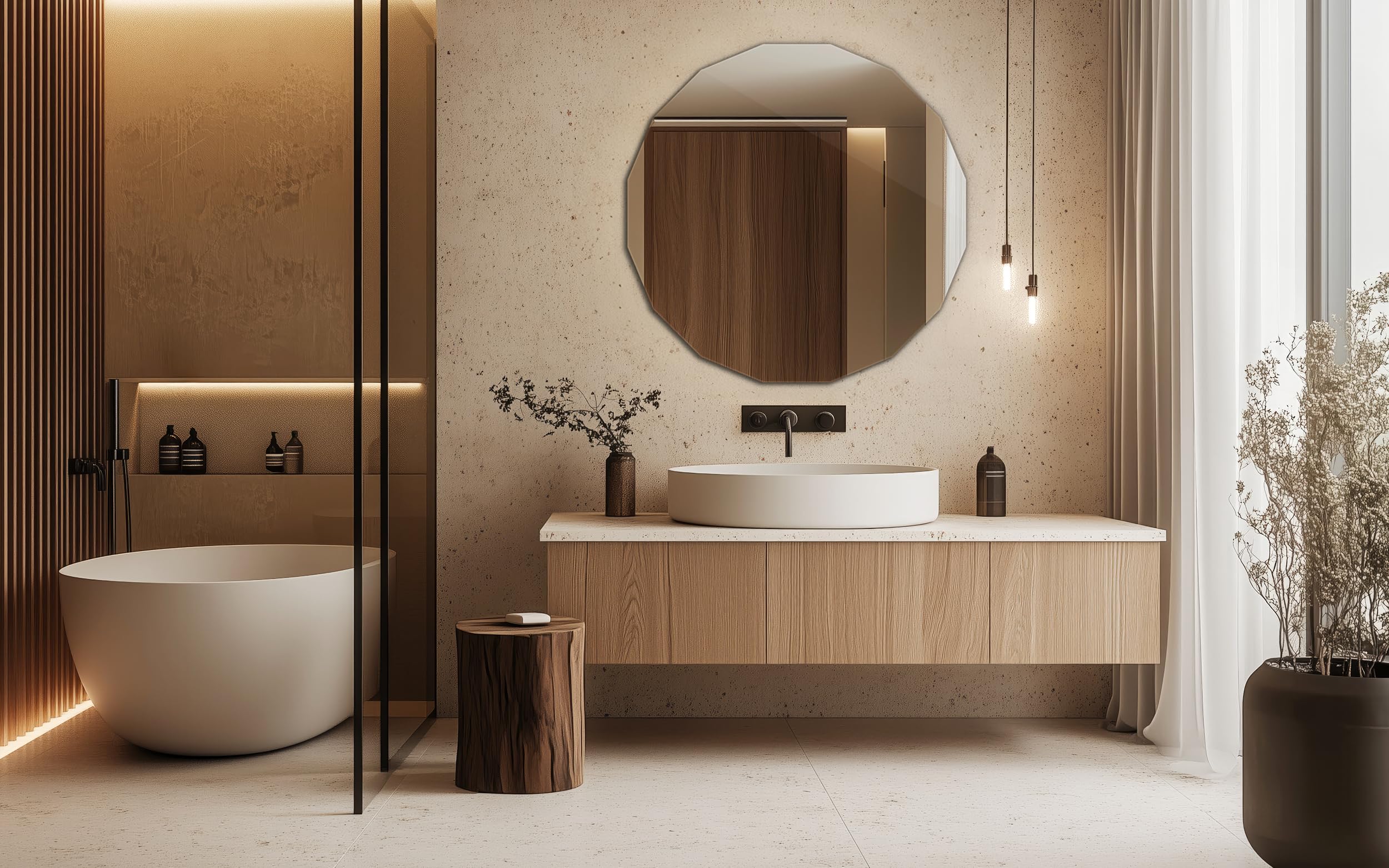 Specchio Senza Cornice 60x60 Cm Tulup - Design Poligonale Moderno Per Bagno, Camera, Corridoio E Ufficio | Elegante E Facile Da Montare - Foto 6