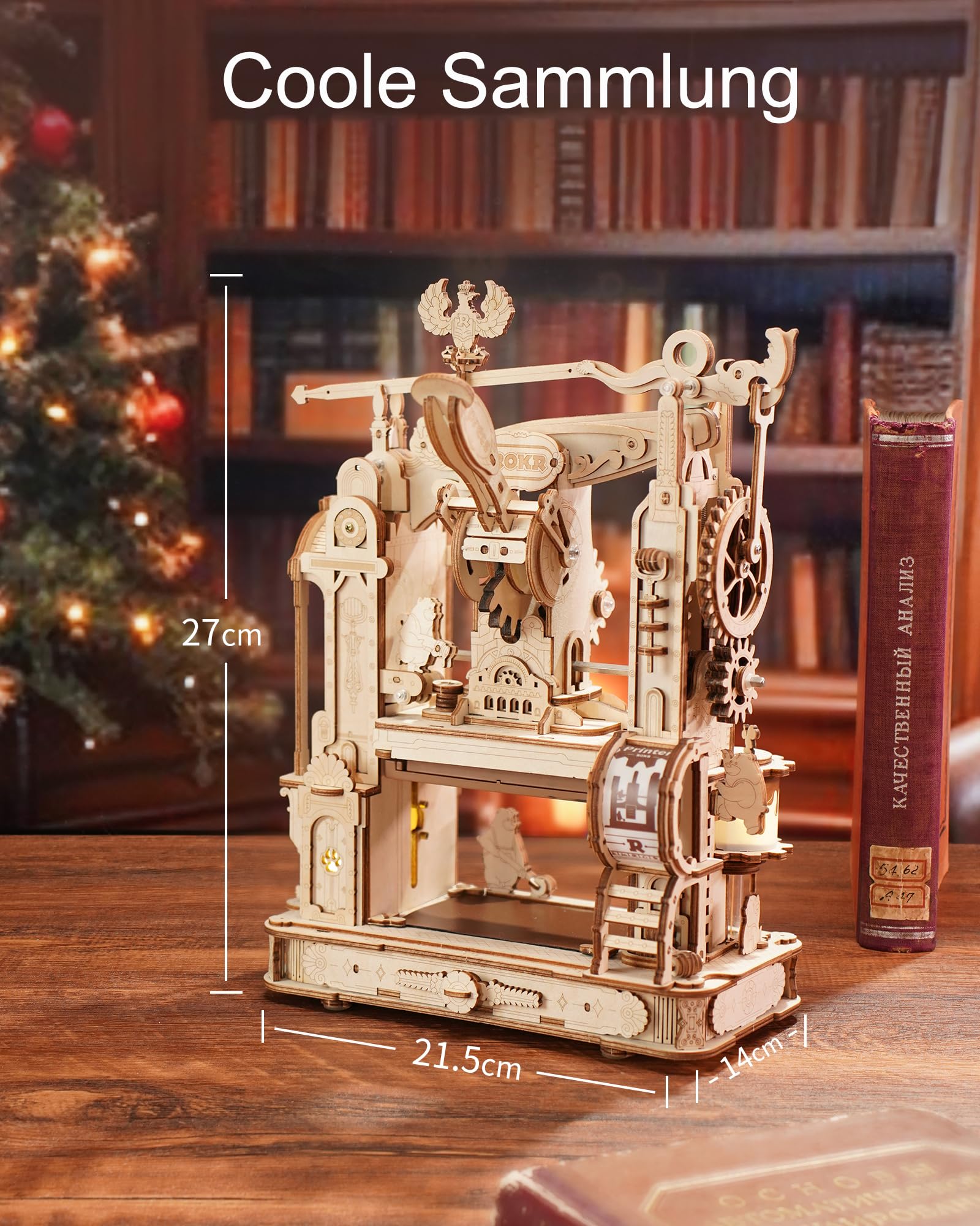 ROKR 3D Puzzle Holz Holzpuzzle Erwachsene 3D, Klassische Druckmaschine Holzmodelle Bausätze, Mechanische Getriebe, Classic Printing Press