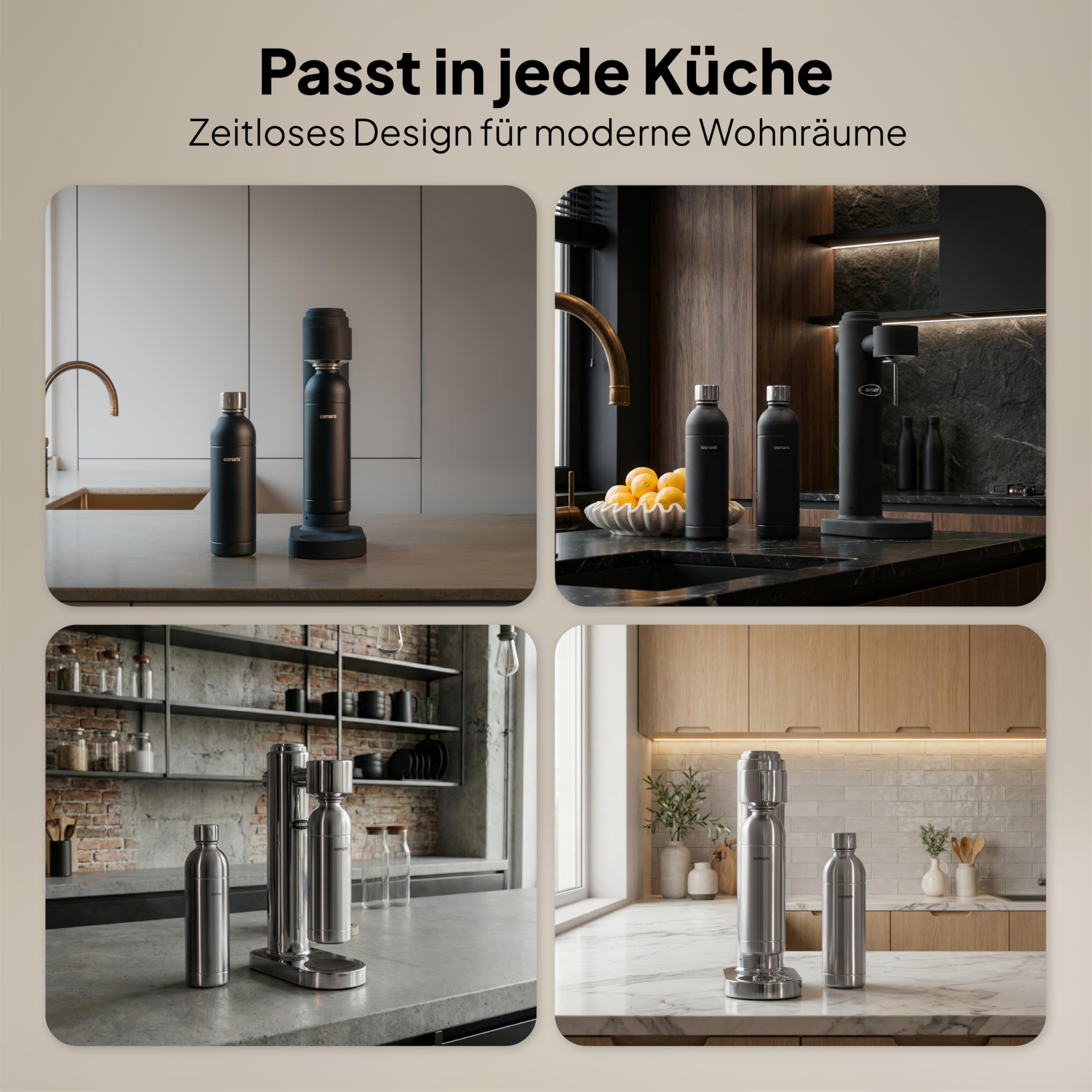 Wassersprudler aus hochwertigem Edelstahl - Design Soda Maker inkl. 2x 1,1 L Edelstahlflaschen - geschmacksneutral & 100% dicht - Sprudelwasser Maschine mit Druckablassventil für moderne Küchen