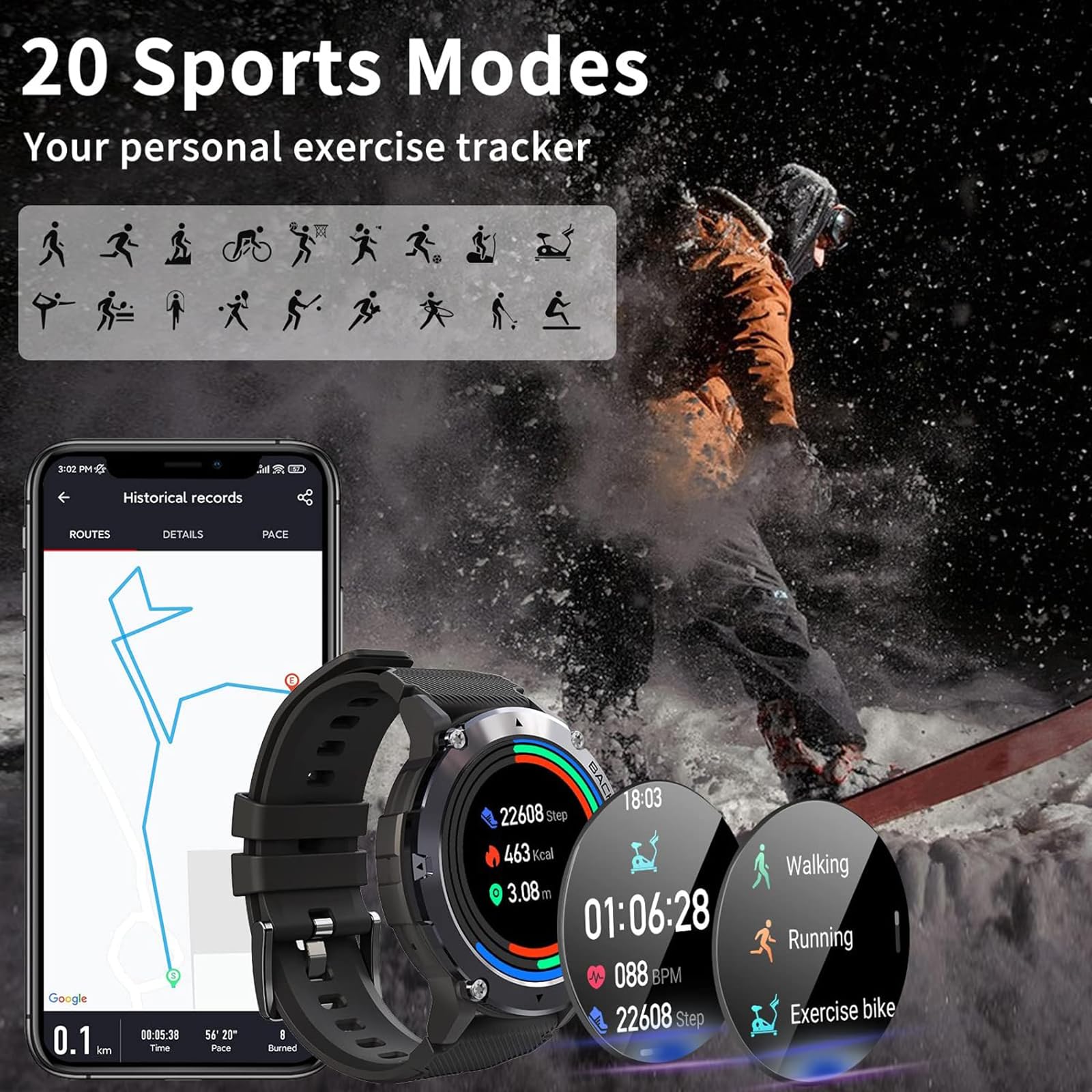 Reloj Inteligente, Relojes Inteligentes Militares Impermeables para Hombres con Llamada Bluetooth, Reloj De Seguimiento De Actividad Física Táctico Al Aire Libre De 1,32 Pulgadas,F