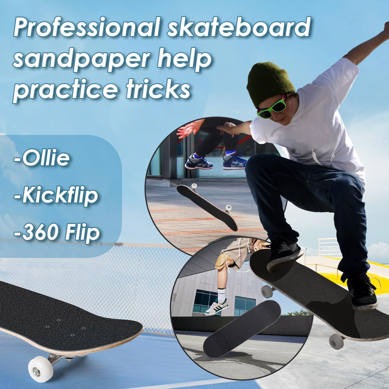 9" X 33" Skateboard Grip Tape Sheet - Black Cartoon Skull Design, Non-Slip Sandpaper For Skateboards & Scooters