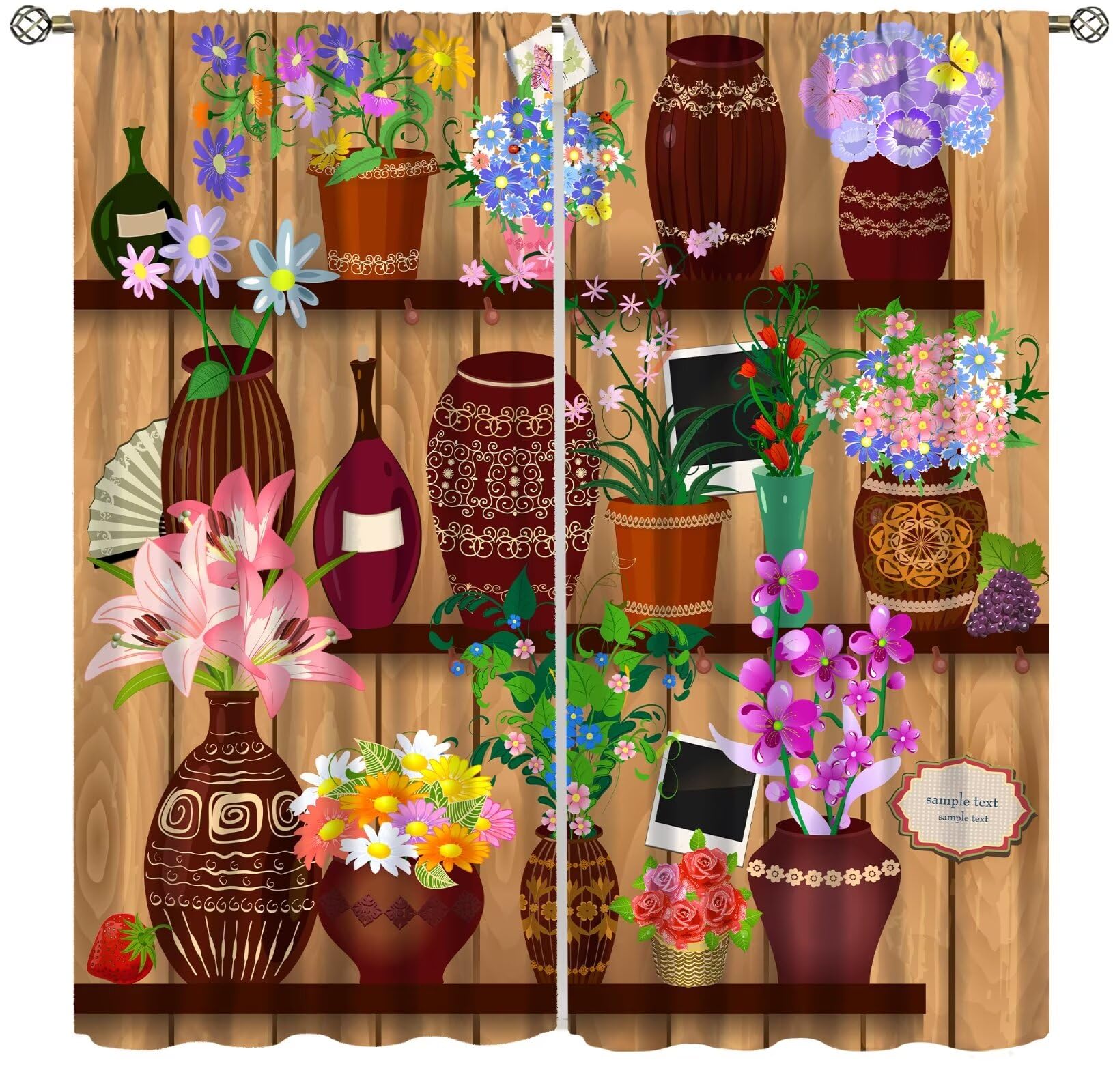 Focusbrite Potted Plants Curtains，Colorful Botanical Aesthetic Abstract Modern Art Print for Bedroom Living Room Bathroom Kitchen Set 2 Panels,42x45