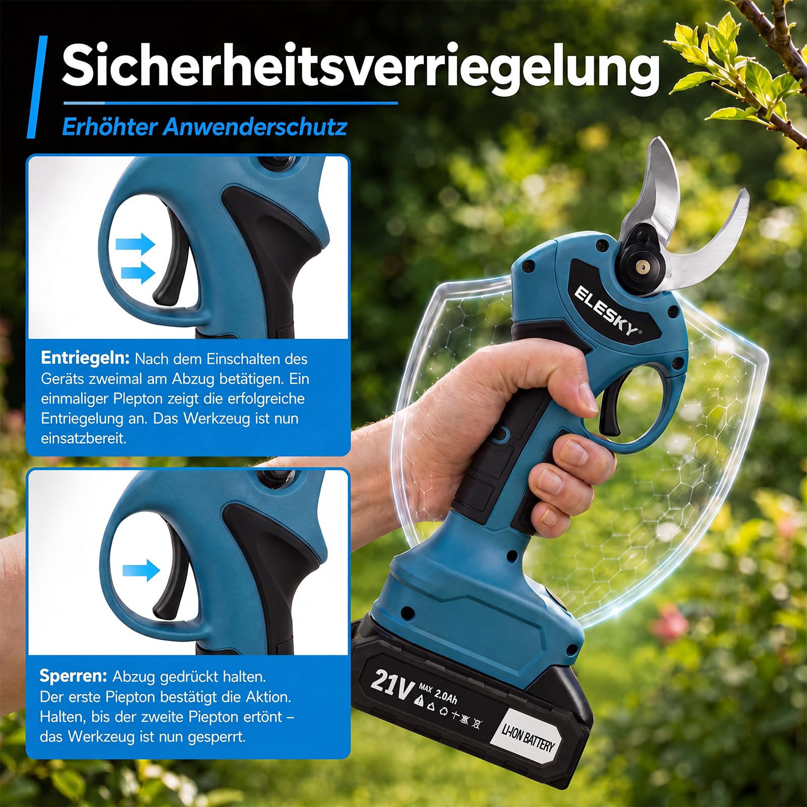 Akku-Astschere Professionelle Passend Kompatibel mit Makita Akku | 45mm Elektrische Gartenschere mit Akku, SK5 Klingen, LED-Display, Doppelte Sicherheitsverriegelung für Garten, Sträucher