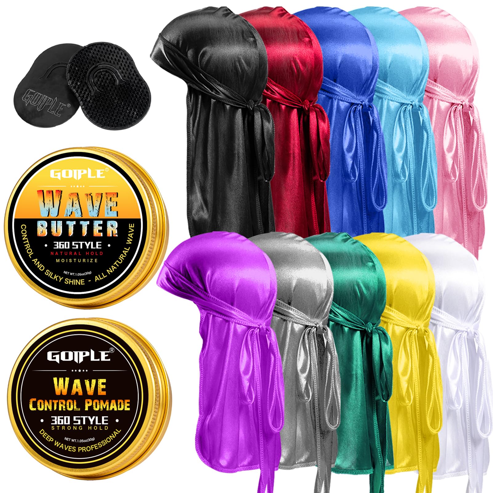 Silky Durags for Men Wave Pomade Strong Hold Easy Wash 360 Wave Training Hair Cream, Wave Butter Waves Grease for Men Promotes Layered Waves Silky