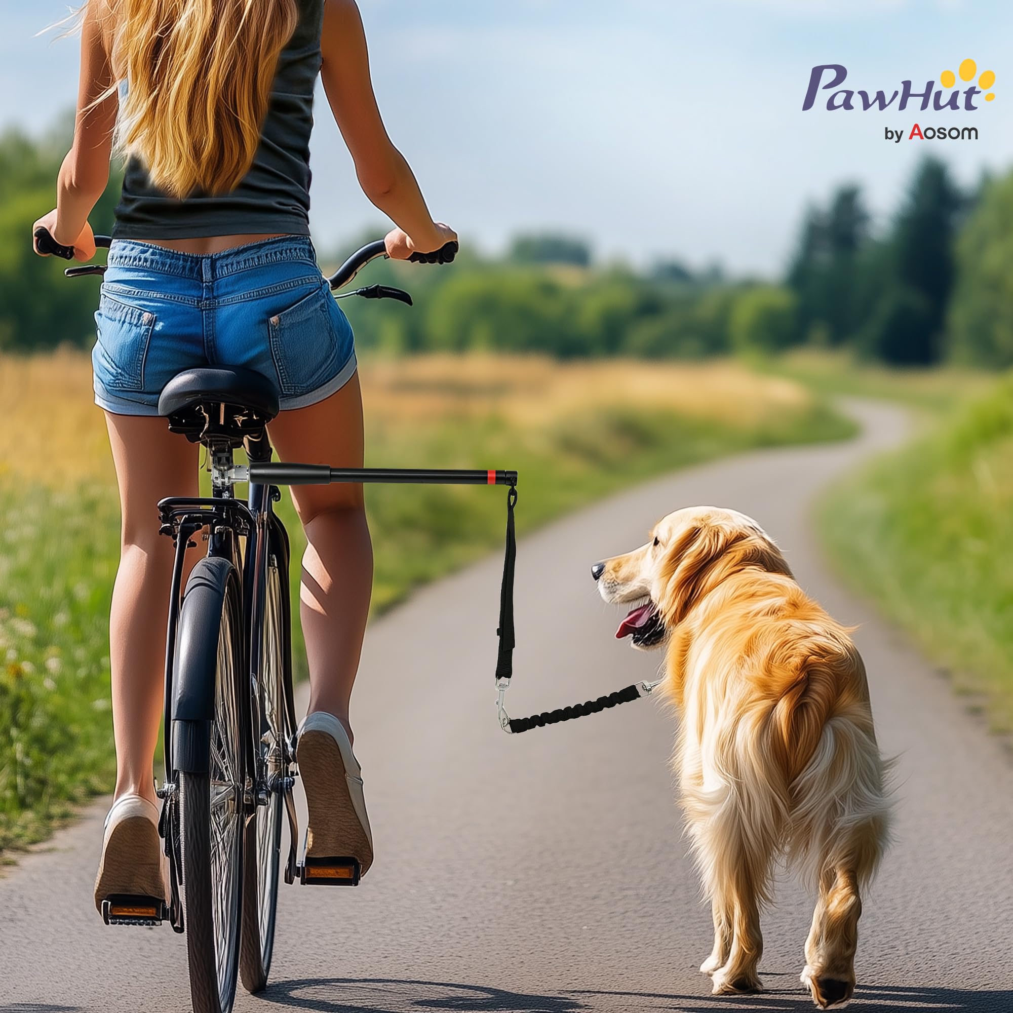 PawHut Laisse pour Chien pour vélo 124 cm, Facile à Installer et Amovible, vélo pour Chien Mains Libres, Laisse d'exercice pour l'entraînement, Le Jogging, Le Cyclisme, Acier et Polyester, Noir
