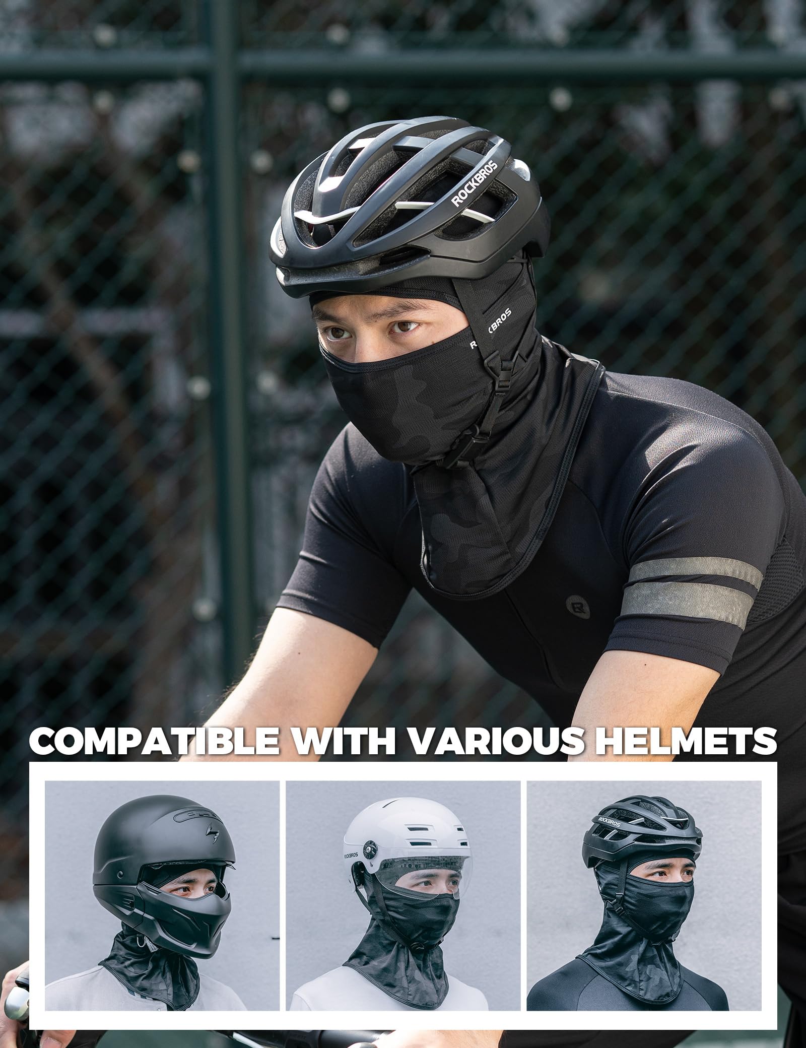 ROCKBROS Pasamontañas para moto, hombre y mujer, pasamontañas, transpirable y ligero, protección UV, adecuado para motociclismo, esquí, ciclismo y deportes al aire libre