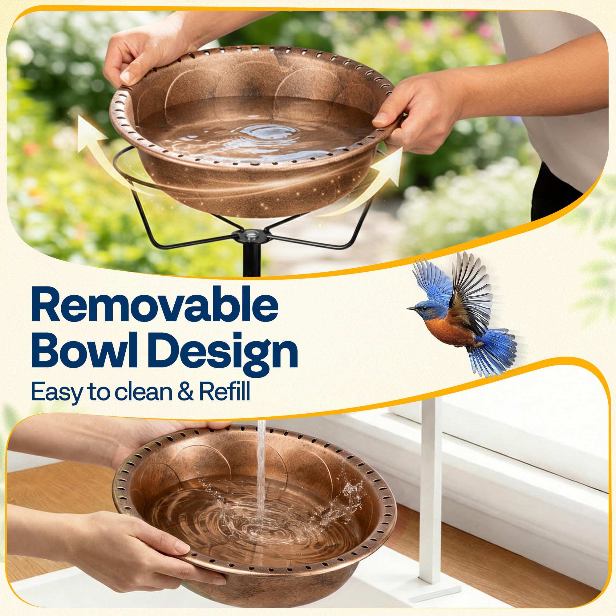 VIVOHOME Bird Bath for Garden, Metal Vintage Freestanding Birdbaths, Upgraded 4-Pronged Base, Bird Baths Feeder Bowl for Outdoor Garden Patio Yard Lawn Decor Retro Bronze - 4