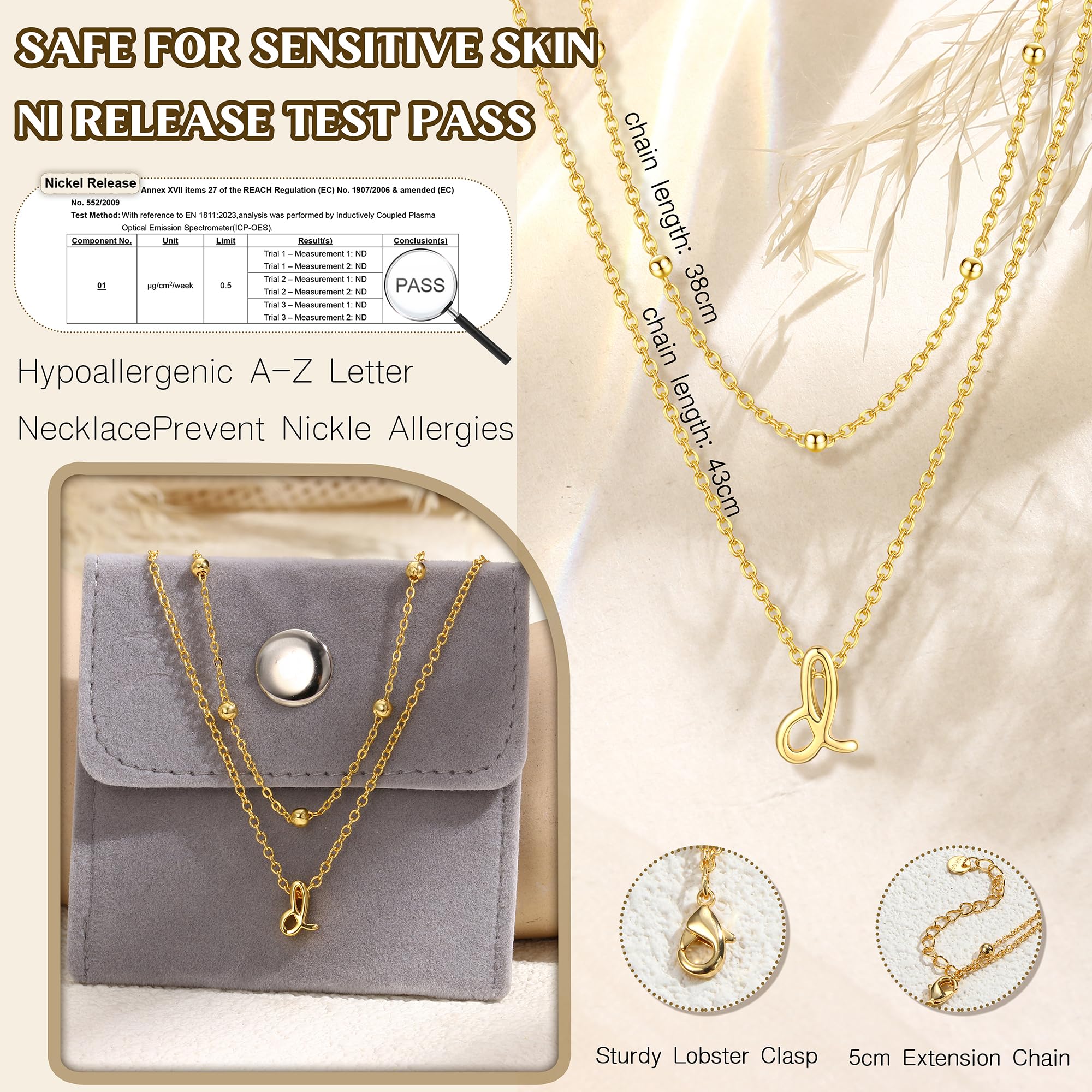 HHRFCS 18K Gold geschichtete Initialen-Halsketten für Frauen und Mädchen, personalisierte Halskette, Anhänger, Namenskette, Kette, Perlen-Choker, Gold-Halskette für Frauen, Schmuck, Geschenke,