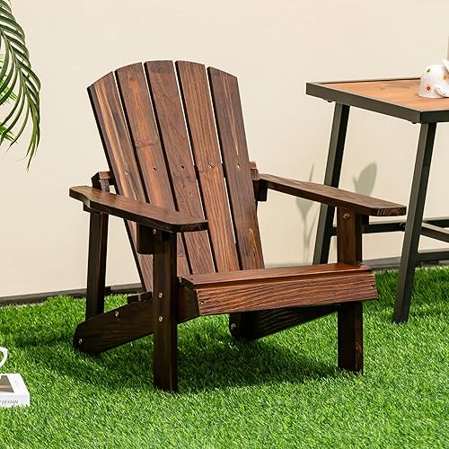 Miniatura 4 de Giantex Silla Adirondack de madera para niños, silla de patio para todo tipo de clima con respaldo alto, reposabrazos y capacidad de peso de 110