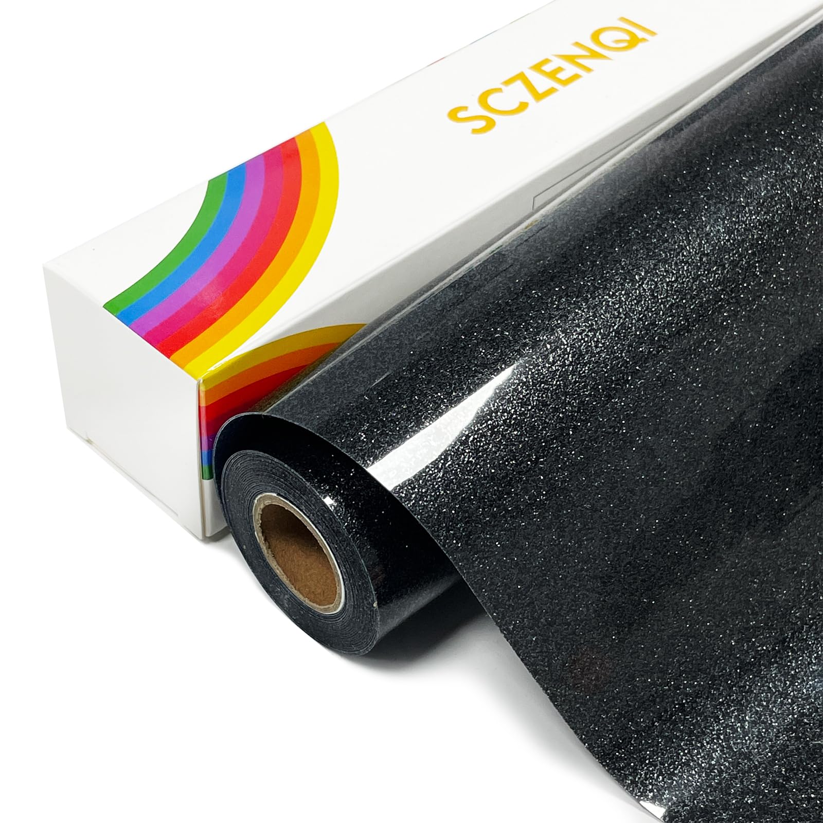 Glitter HTV Heat Transfer Vinyl Rolls - 12" x 5FT Glitter Iron on Vinyl, Easy to Cut Iron on Vinyl for Cricut &amp; Cameo, Easy to Weed Heat Transfer Vinylby SCZENQI (Black)