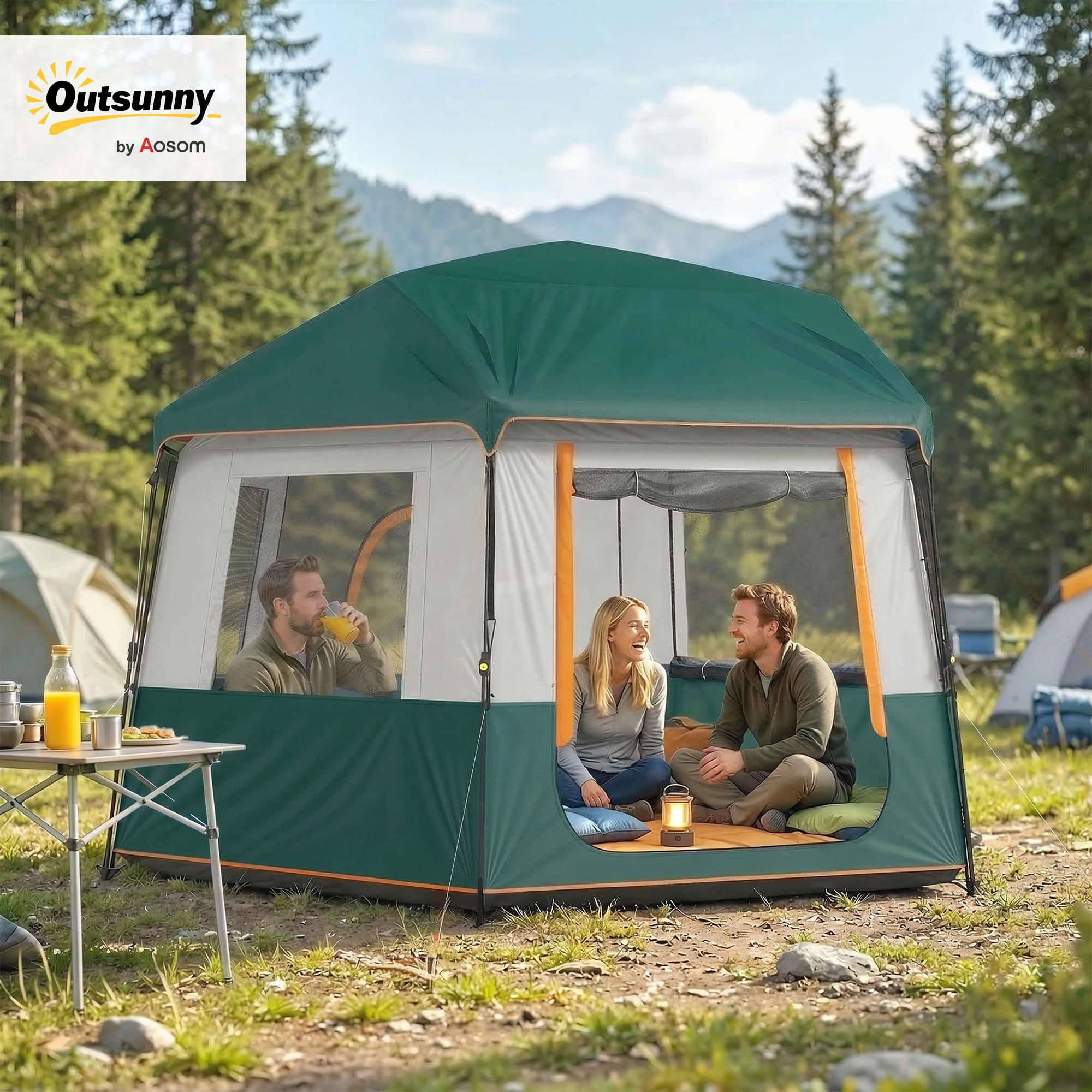 Outsunny Campingzelt für 4-6 Personen stabil wasserdicht Familienzelt mit abnehmbarem oberen Abdeckung Tragetasche Kuppelzelt mit 3000mm Wassersäule UV30+ Schutz Tunnelzelt Zelt Grün