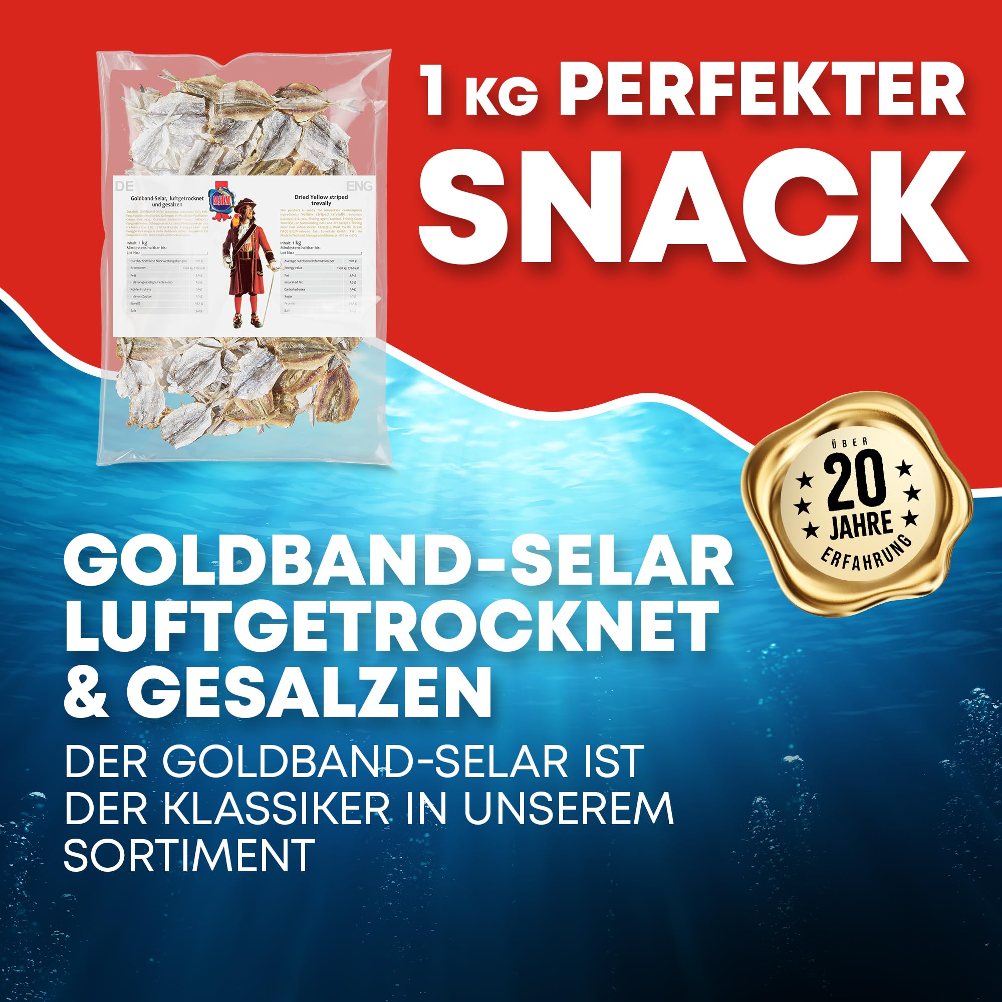 Goldband Selar Original 1kg - Fisch Jerky I High Protein I Snacks I Trockenfisch Omega 3 I Beef Jerky, Trockenfleisch & Chips Snack Alternative