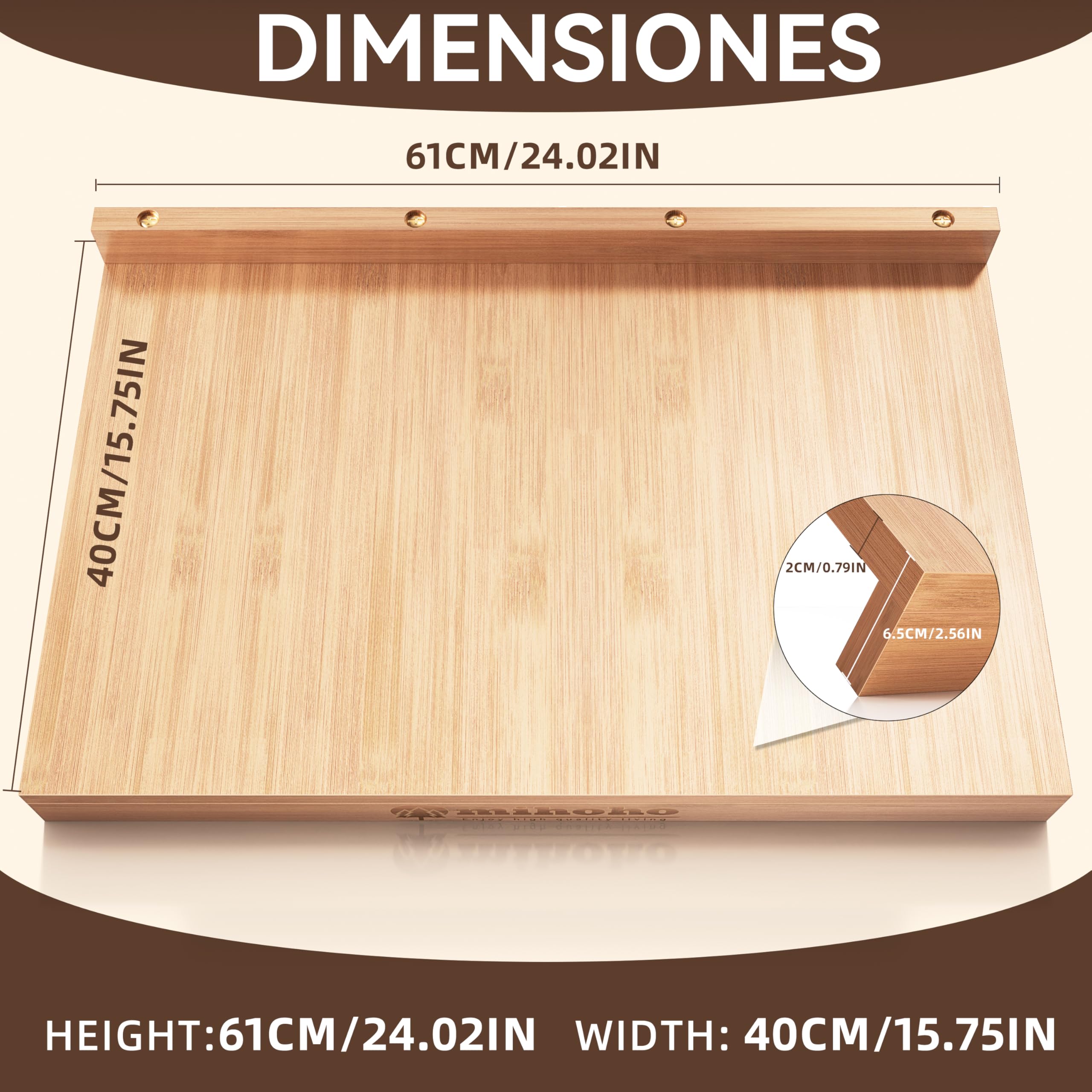 Tabla de madera para repostería, tabla de cortar con borde, tabla de amasar reversible para amasar pan, tabla de cortar con borde 61 x 40 cm (Madera)
