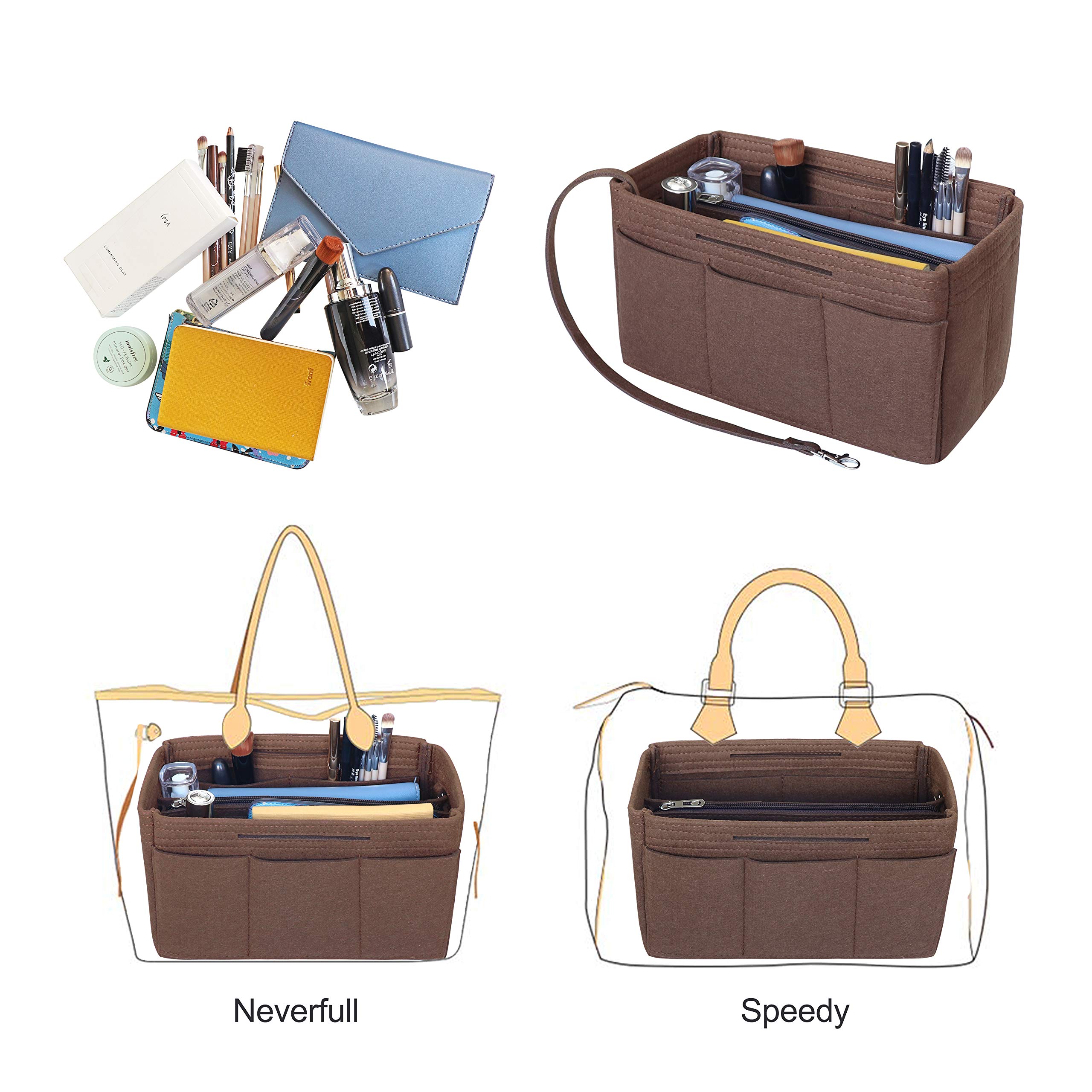 Bolso de Fieltro Organizador Inserte, Bolso en Bolsa Organizador Inserte Bolso Forro, Bolso Tote Organizador Inserte Ajuste Speedy 25-40, Neverfull（Café,Medio