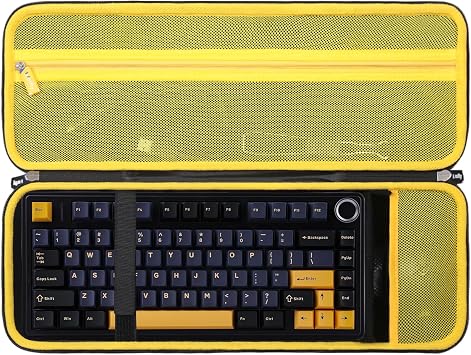 F75 Keyboard Case for Aula F75 Pro/F 75 / MAX for LEOBOG Nova75 Wireless Mechanical Keyboard, Travel Bag Compatible with Aula 75% Hot Swappable Custom Keyboard Black & Yellow