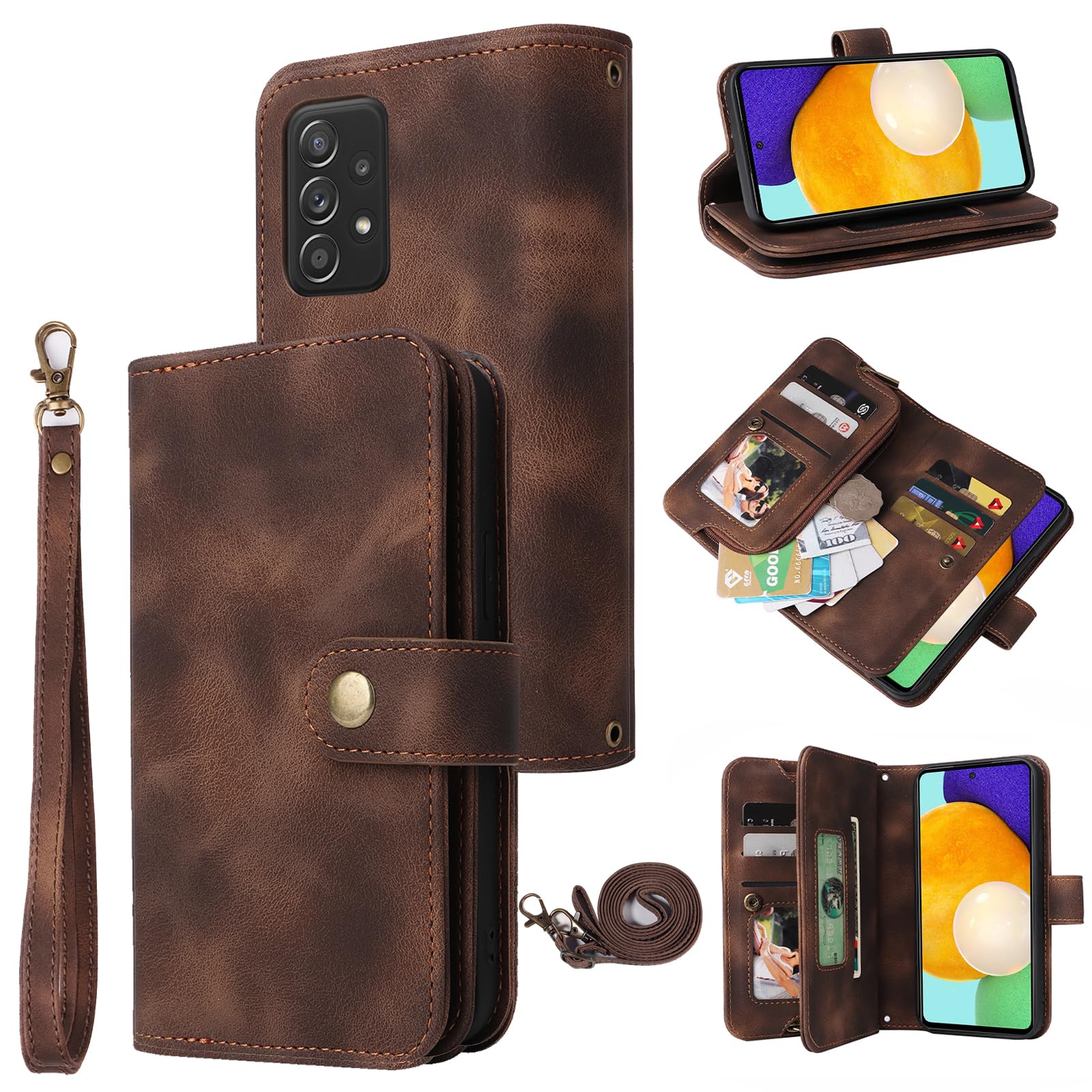 Dibosom Compatible with Samsung Galaxy A72 5G/4G Wallet Case with Crossbody Strap Multi-Function Flip Cases Credit Card Holder Kickstand Folio Cell