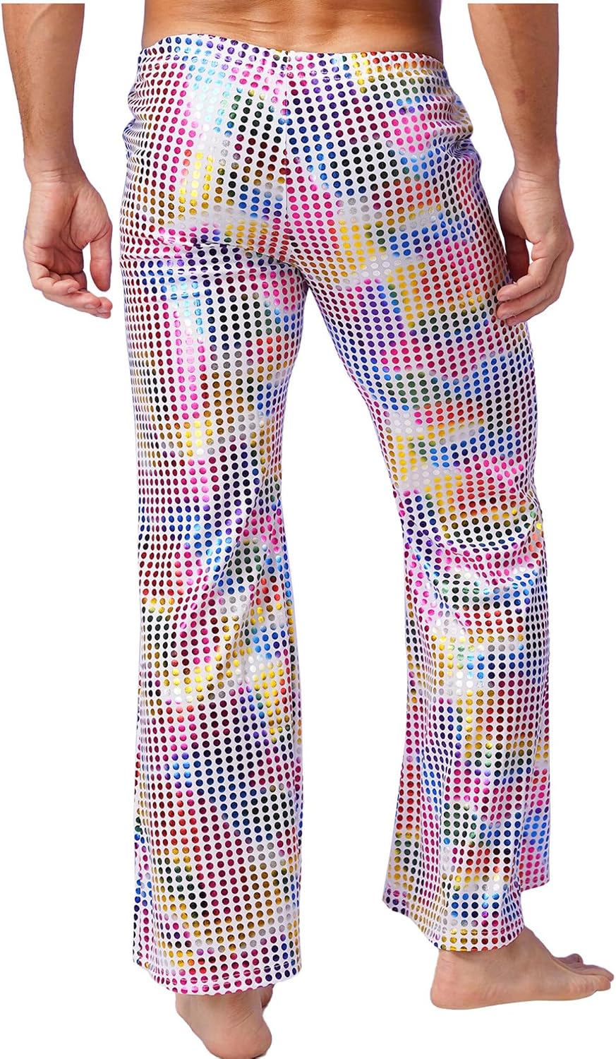 easyforever Men's Stylish Metallic Shiny Flared Pants 70s Disco Dance Bell Bottom Pants Clubwear