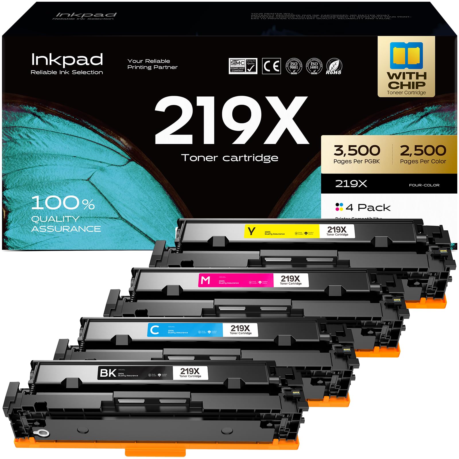 iNKPAD 219X 219A 3302FDW Toner (with Chip) Compatible with HP 219X 219A Color Laserjet Pro MFP 3302FDW 3302SDW 3302FDN 3302FDNG 3302FDWG 3302SDWG 3202DN 3202DW (4 Pack, Black Cyan Yellow Magenta)-image-11