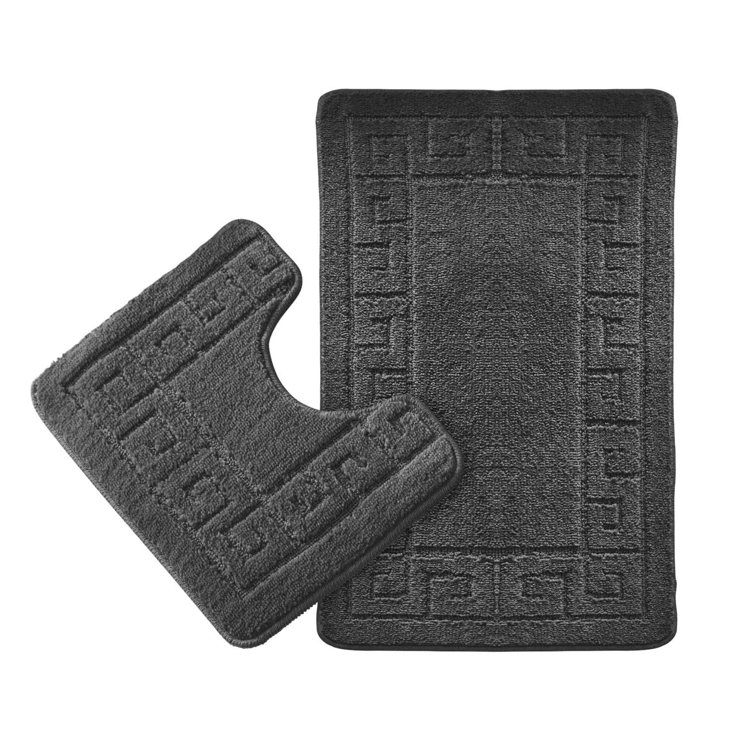 GC GAVENO CAVAILIA Greek Bath Mat Sets | Quick Drying Water Absorbent Toilet Mat | Non Slip Shower Rugs | 1x Bath Mat (50x80Cm) & 1x Pedestal Mat (50x40Cm) | Charcoal — image 1