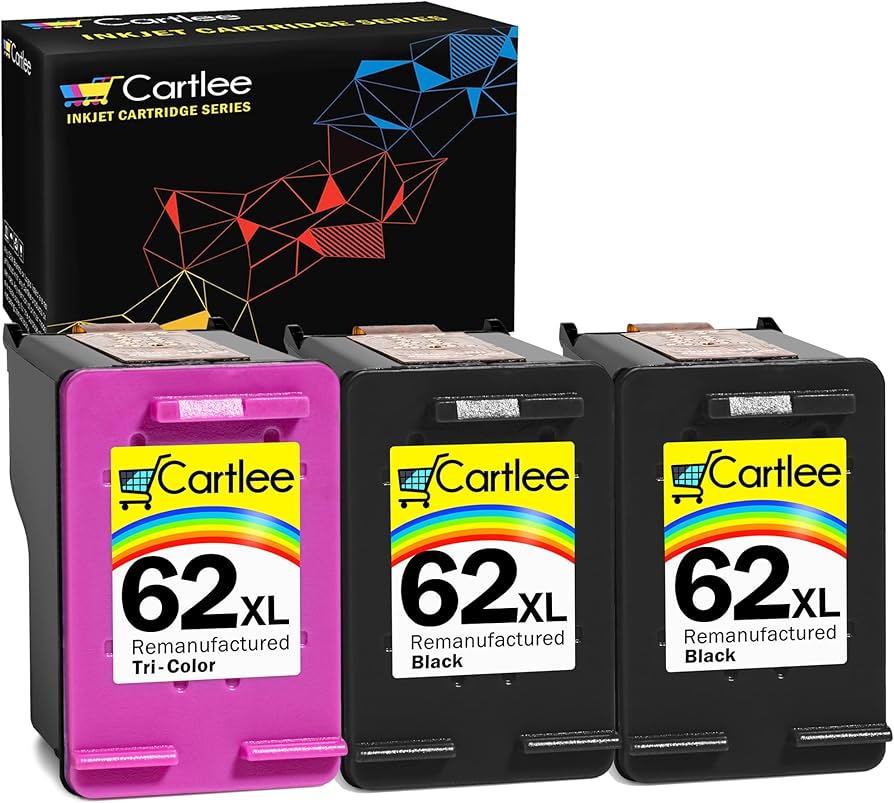 Cartlee リサイクルインクカートリッジ HP 62XLインクカートリッジ ブラックとカラー HP Envy 7640プリンター用 HP Ink  62XL用 ブラック カラーコンボパック HP Ink 62 XL HPカートリッジ用 3個パック