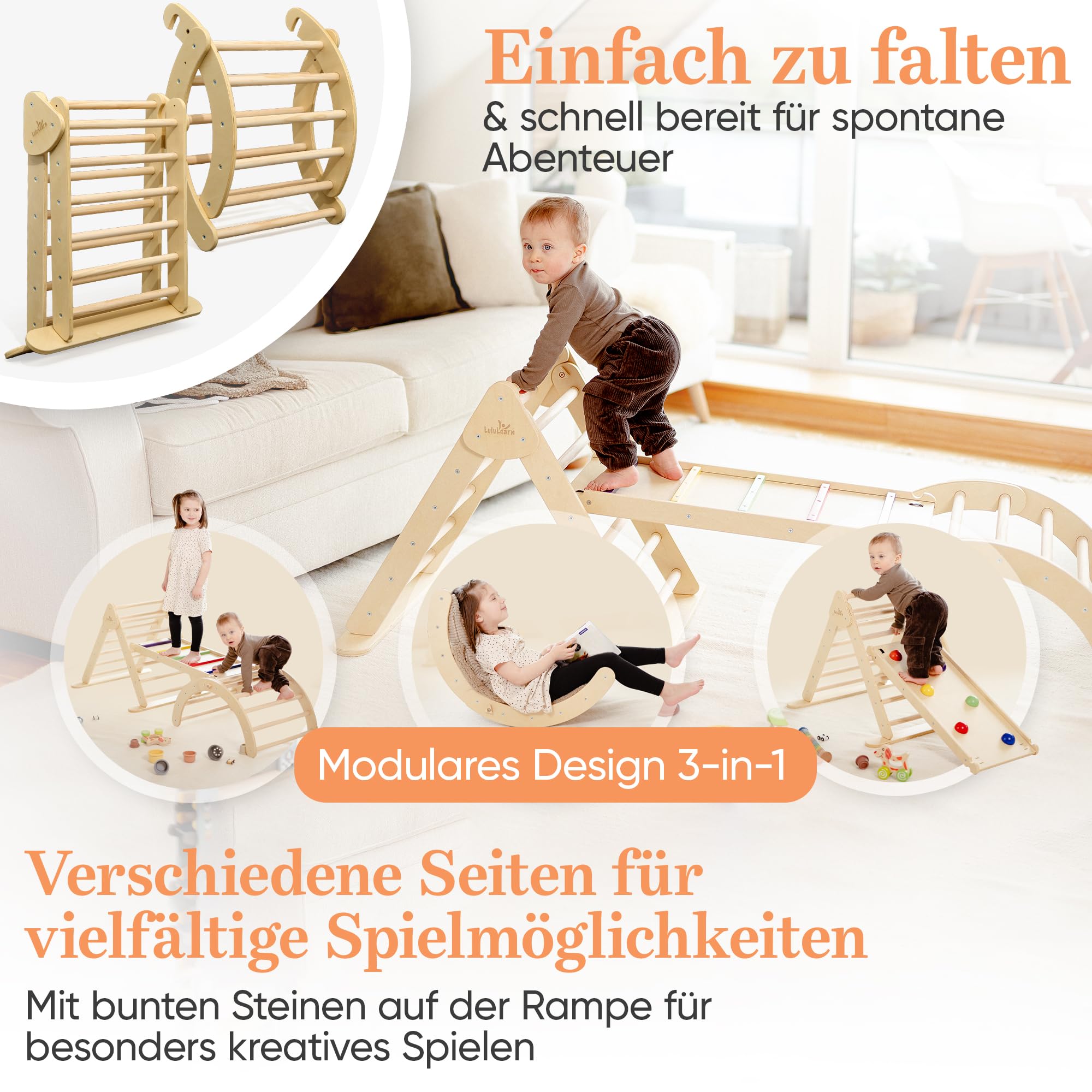Klettergerüst [FALTBAR] ideal für Indoor & Outdoor-Bereich - Kletterdreieck & Kletterbogen, Lernspielzeug ab 1 Jahr, Montessori Spielzeug für aktives Spielen - Jetzt Entdecken! (Natural)