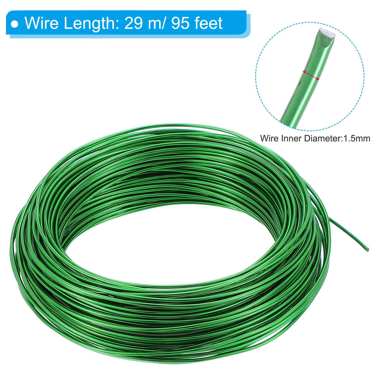 PATIKIL 1.5mm Bonsai Training Wire, 1 Roll Floral Wire Stems Anodized Aluminum Tree Wire 95 Feet Total for Gardening Branch Fixing, Green