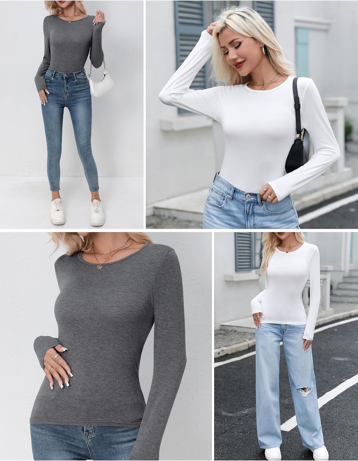 FEQO 3 Pack Women's Crewneck Long Sleeve Shirts Slim Fit Underscrubs Basic Comfort Long Sleeve Tops - Image 6