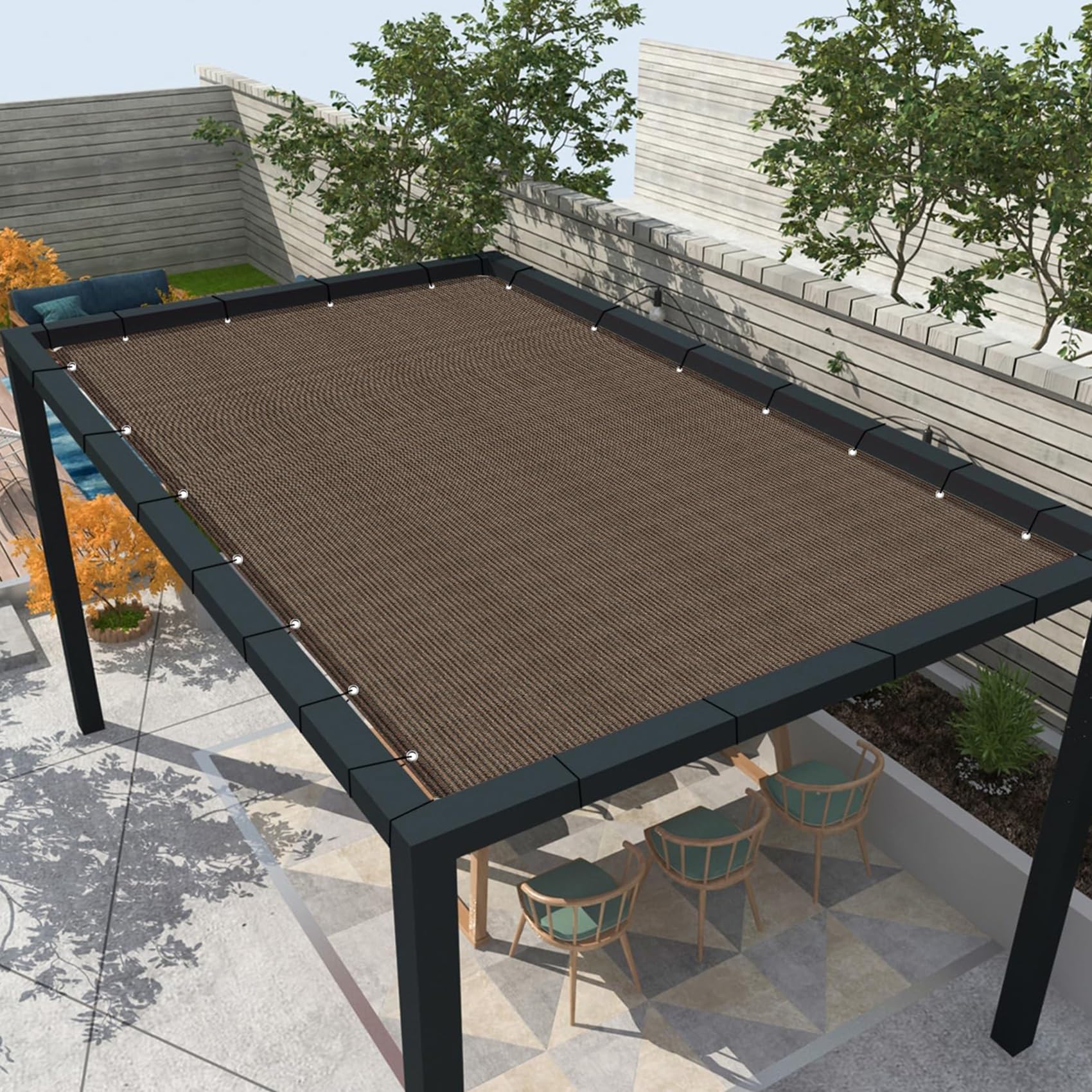 Voile d'ombrage Bord Droit 170 x 320 cm, Hdpe, Respirant, Perméable, Anti-Déchirure, Voile D Ombrage Rectangulaire pour Balcon Terrasse Exterieur Patio Piscine, ‎Marron
