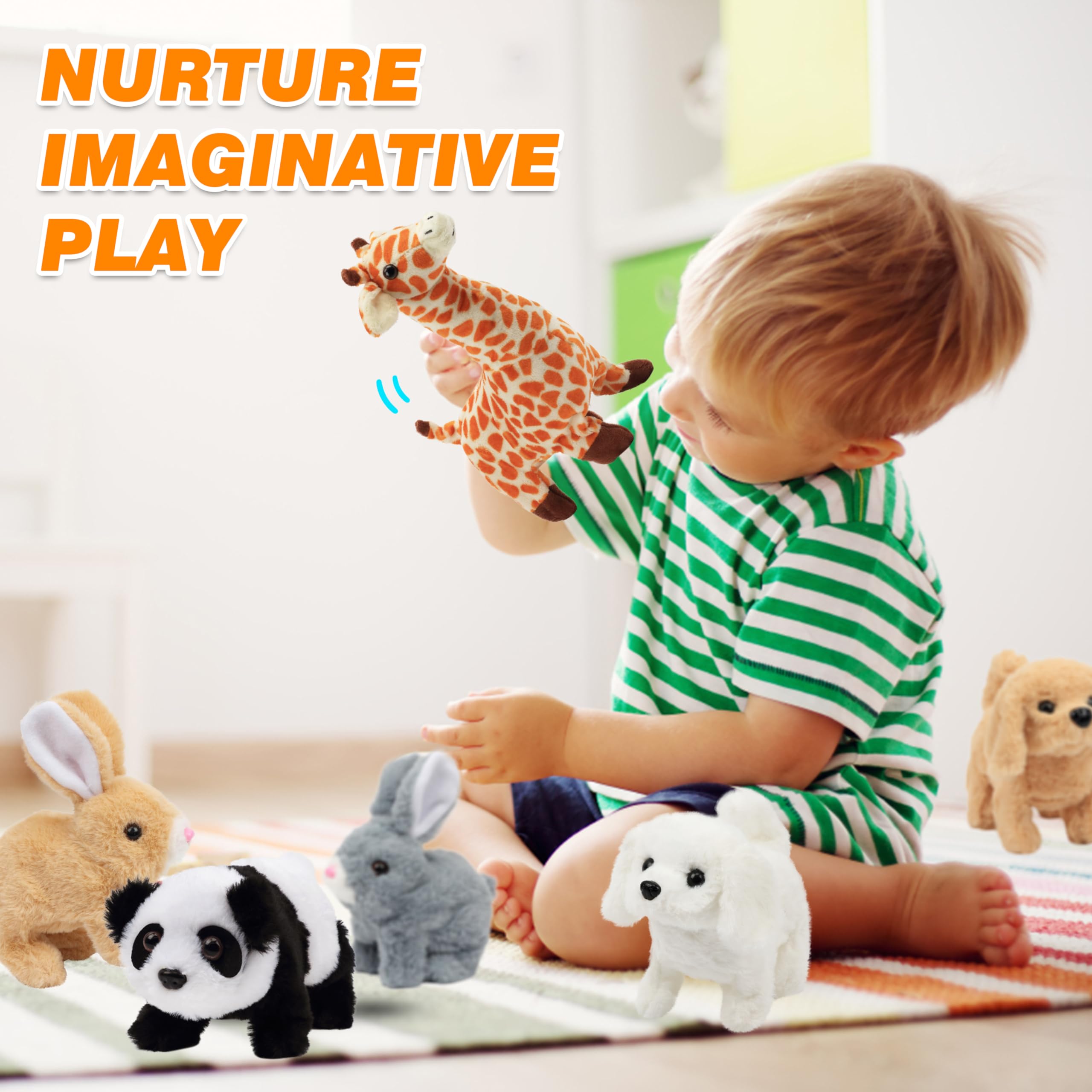 Hopearl Hopping Rabbit Interactive Electronic Pet Plush Bunny Toy with Sounds and Movements Animated Walking Wiggle Ears Twitch Nose Gift for Toddlers Birthday, Brown, 7''