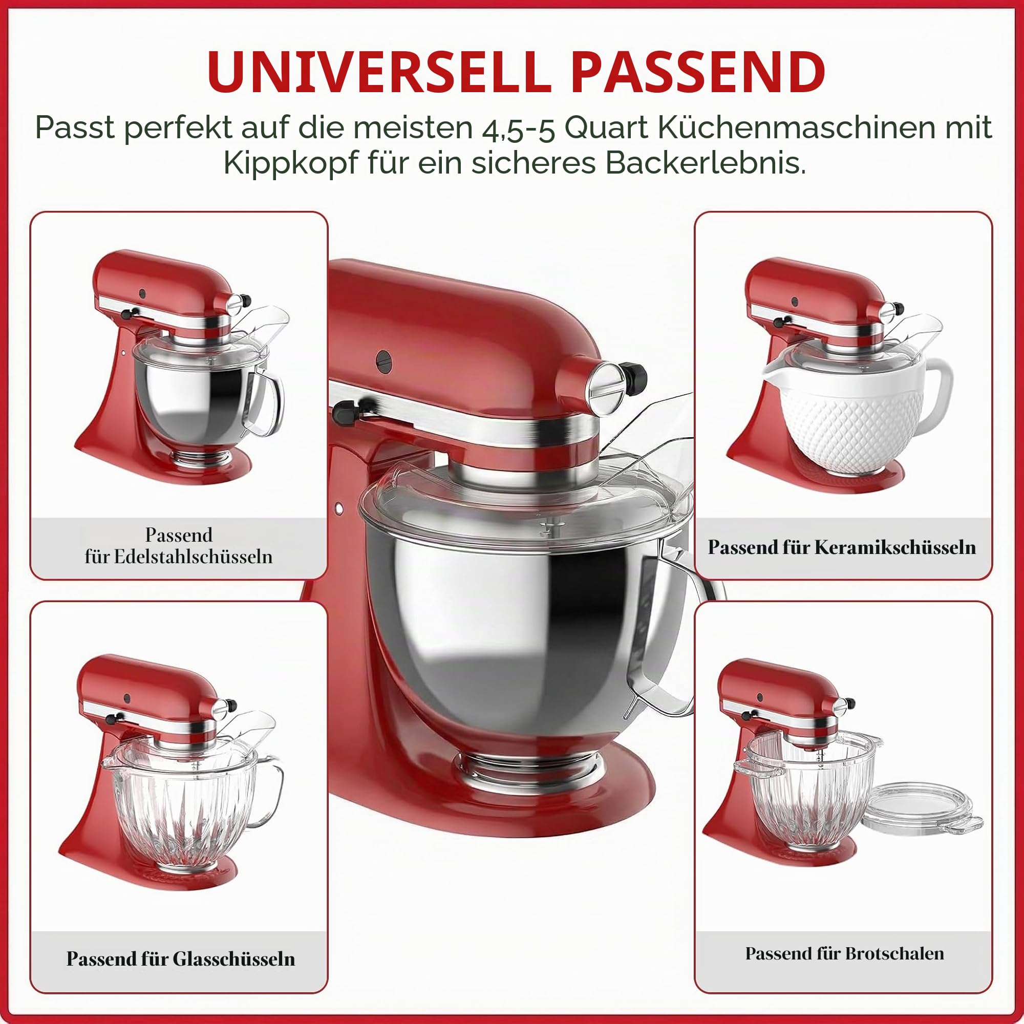 Spritzschutz Kompatibel mit Kitchenaid 4,5-5 Quart Stand Mixer Transparenter Spritzschutz Mixer Schüssel für Edelstahlschüssel Holzschüsseln Mixerzubehör Standmixer Keramikschalen Glasschalen