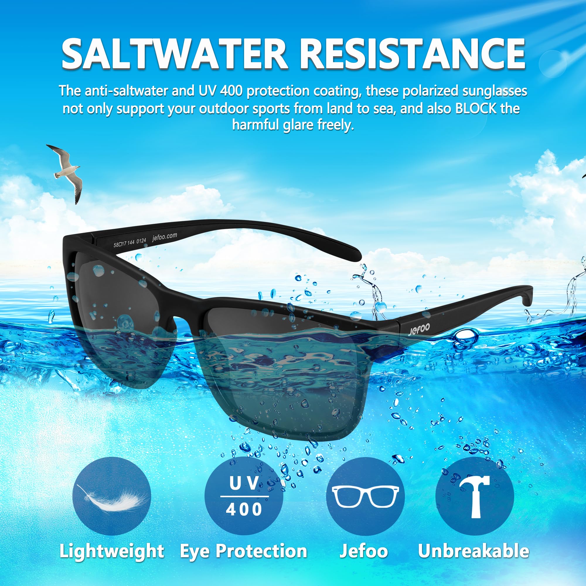 Jefoo Lentes de sol polarizados de pesca para hombres y mujeres, kayak, surf, conducción, ligeros, deportivos, protección UV