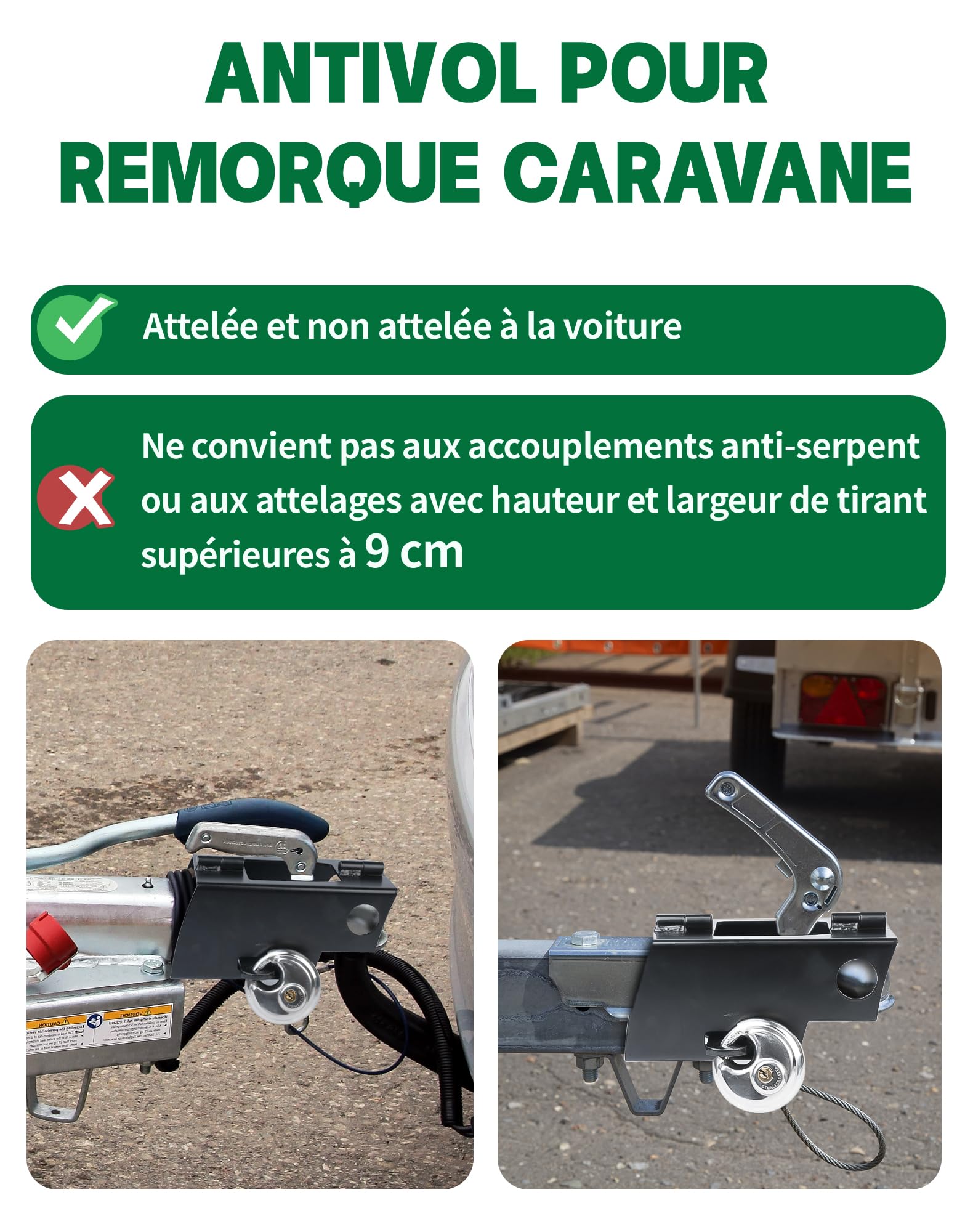 LAOYE Antivol Remorque Attelée Cadenas Remorque Non Attelée Antivol Caravane Attelage Verrou Remorque Voiture Serrure Remorque Attache Verrouillage (Noir)