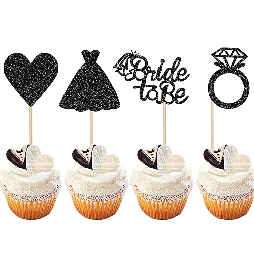 24 piezas de adornos para cupcakes de novia a ser con purpurina y corazón, para despedida de soltera, para bodas, compromisos, despedidas de