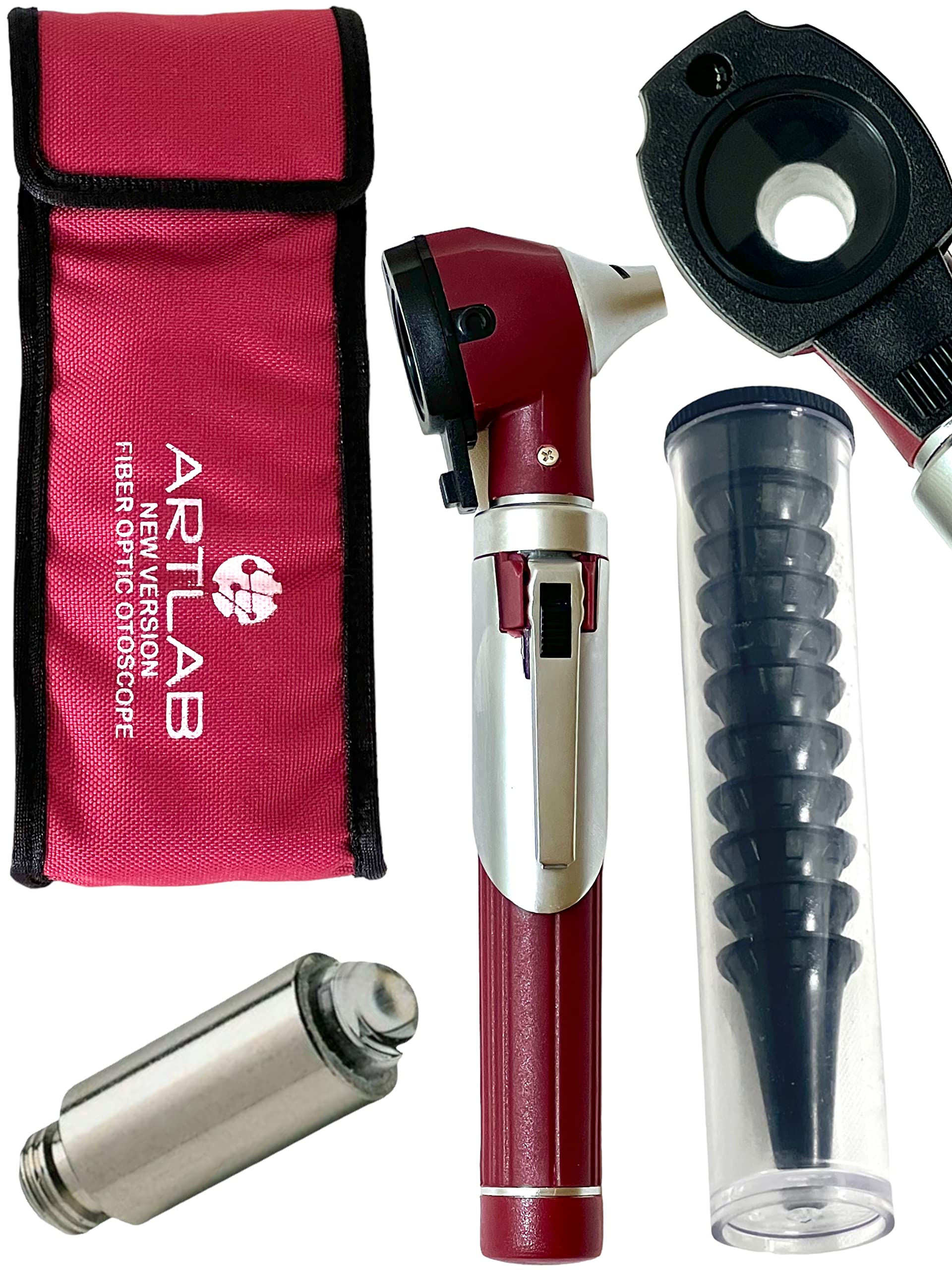 Artlab-Otoscope - Ear Otoscope with Light, Ear Infection Detector -Mini Otoscope Set Pocket Ear Scope Set for Students Nurse Children Adults Pets Home use (Burgundy)